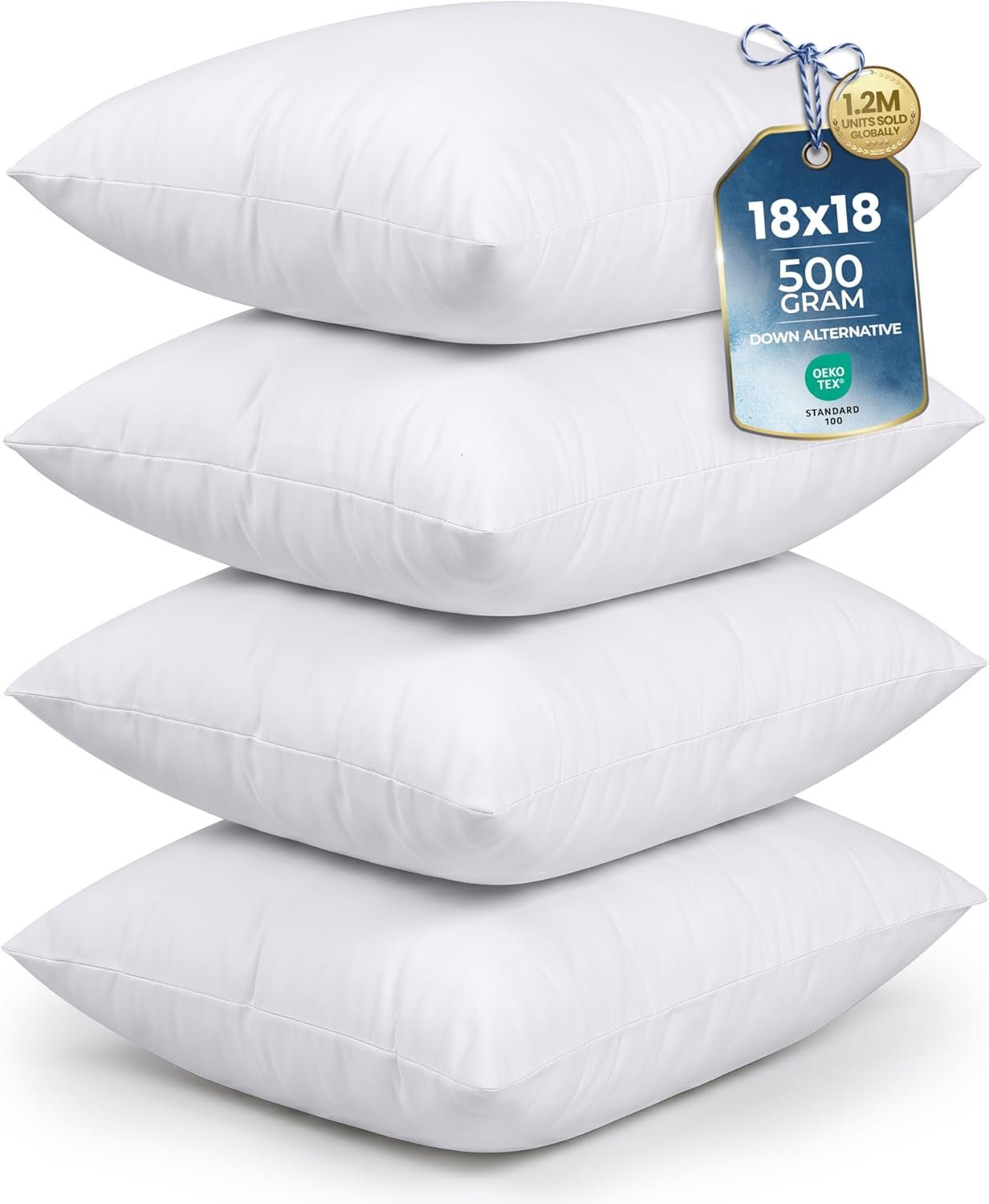 Utopia Bedding Throw Pillows (Set of 4, White) – 18 x 18 Inches Down Alternative Pillows for Bed, Sofa, and Couch – Fluffy Decorative Stuffer Pillow for Indoors & Outdoors