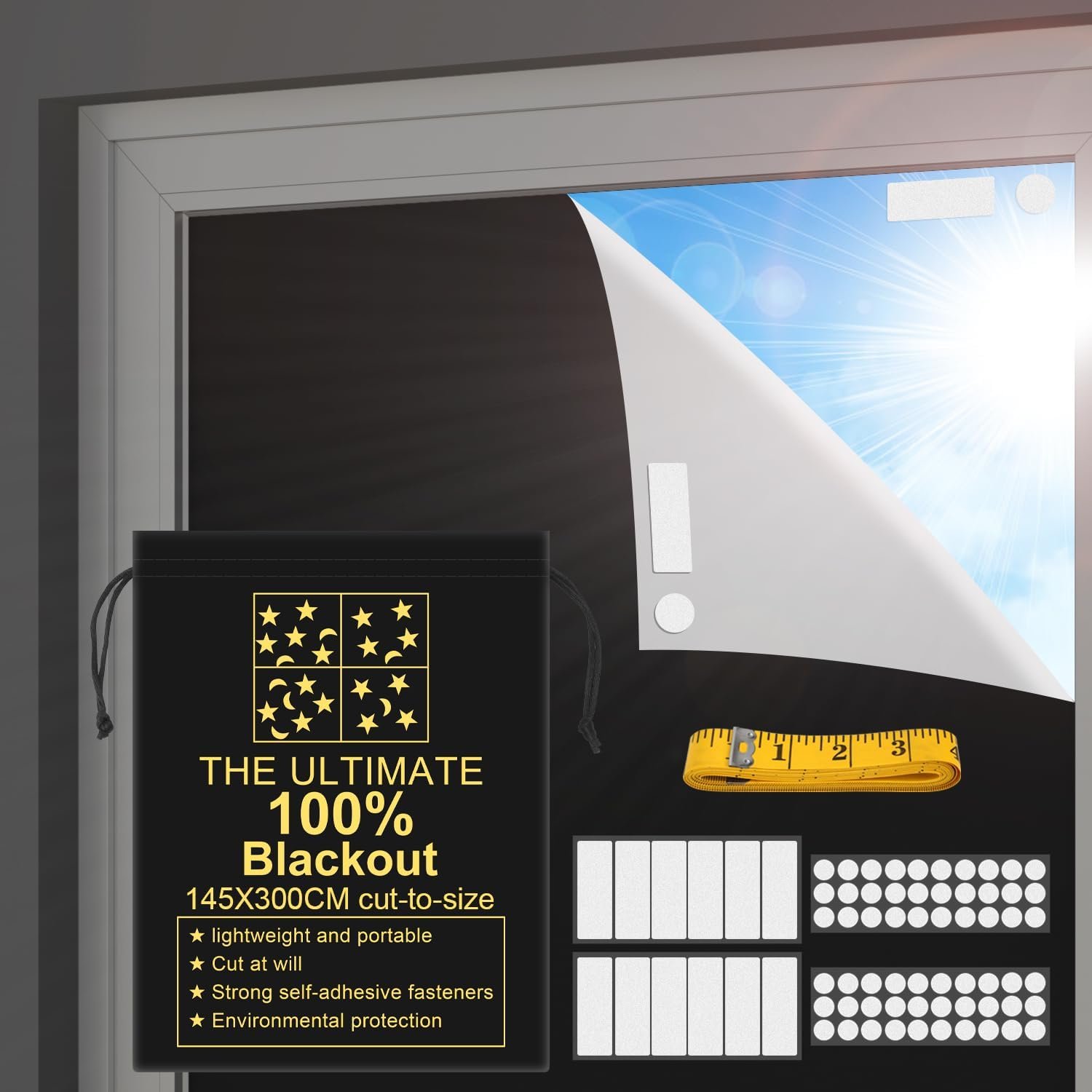 RUseeN Portable Blackout Shades (118″ x 57″) Travel Window Blackout Curtains, 100% Blackout Material Temporary Blackout Blinds for Baby Nursery, Bedroom, Caravan, Office or Travel Use