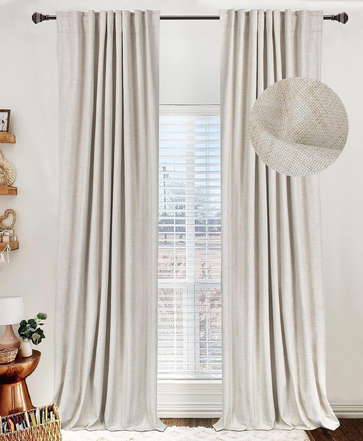 100% Blackout Shield Blackout Curtains for Bedroom 84 Inches Long, Back Tab/Rod Pocket Living Room Drapes, Thermal Insulated Blackout Curtains 2 Panels Set, 50″ W x 84″ L, Cream