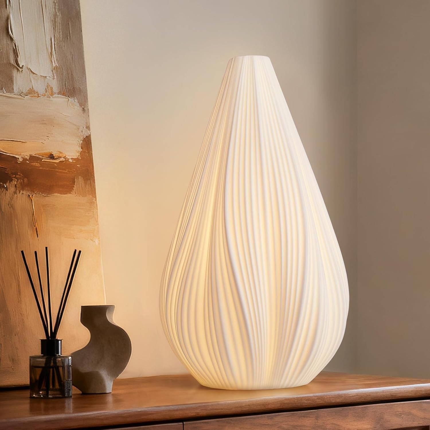 RONDURE 12.5″ Modern Ceramic Table Lamp, Fully Dimmable Modern Bedside Lamps for Bedroom, Living Room and Nightstand, White Translucent Ceramic Shade, Warm Ambient Lighting, Corded, Bulb Included