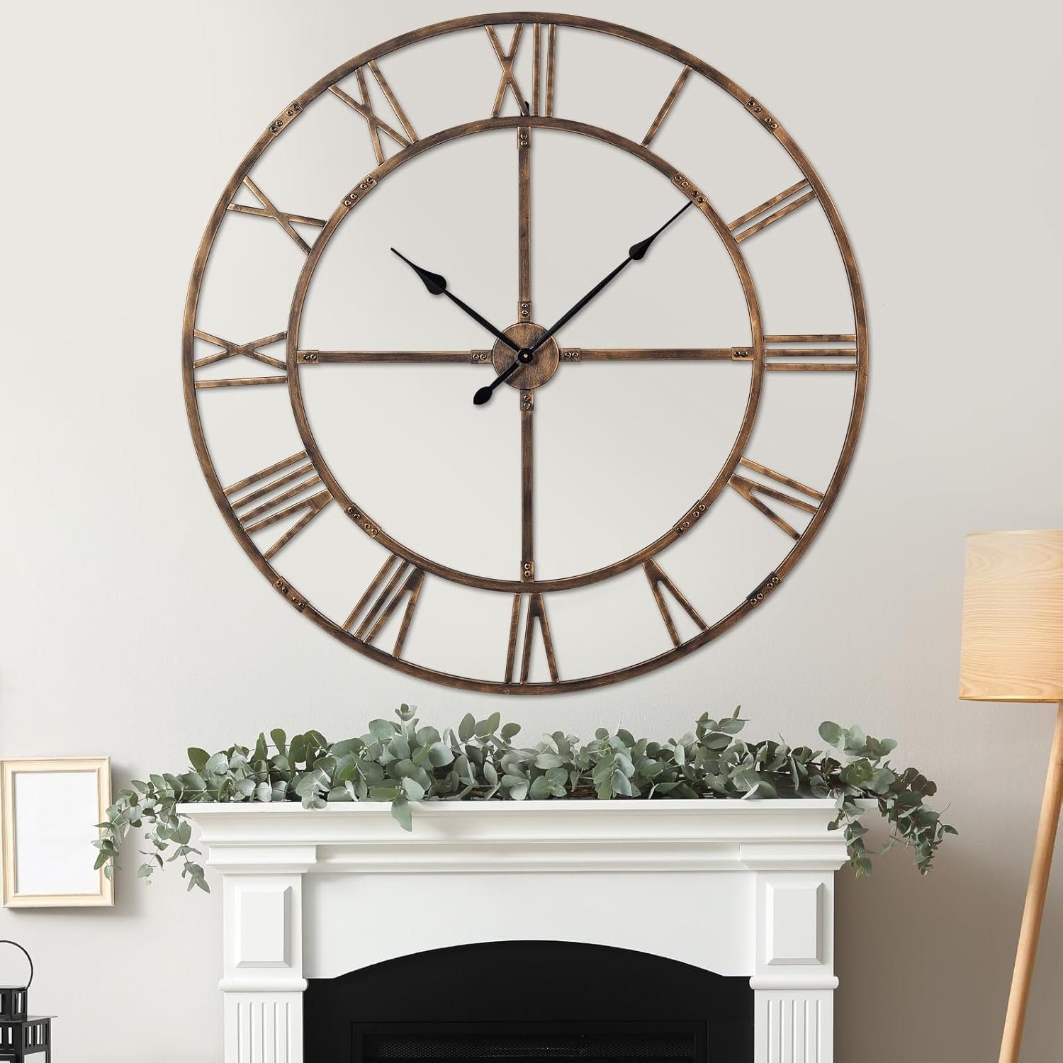 48 Inch Large Wall Clock for Living Room Decor – Easy-Assembly (KD) Silent Non-Ticking Modern Farmhouse Wall Clock, Oversized Decorative Metal Roman Numeral Clock, Bronze
