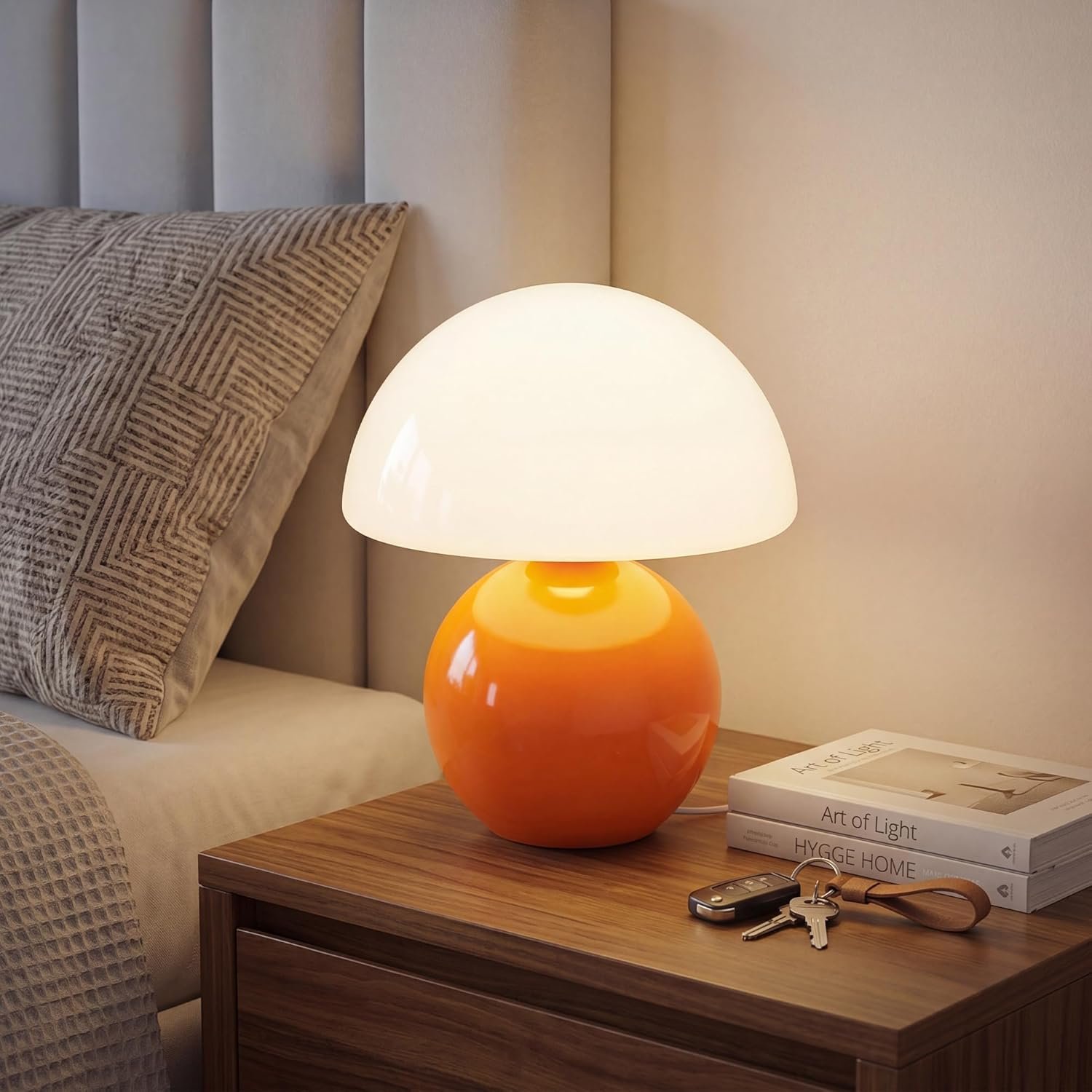 Dawnwake Mushroom Lamp Table Lamp for Bedroom,Desk Bedside Small Lamps for Living Room Night Stands,Mushroom Decor Cute Mini Modern Mid Century Lamps,Unique Aesthetic Home Living Room Decor(Orange)