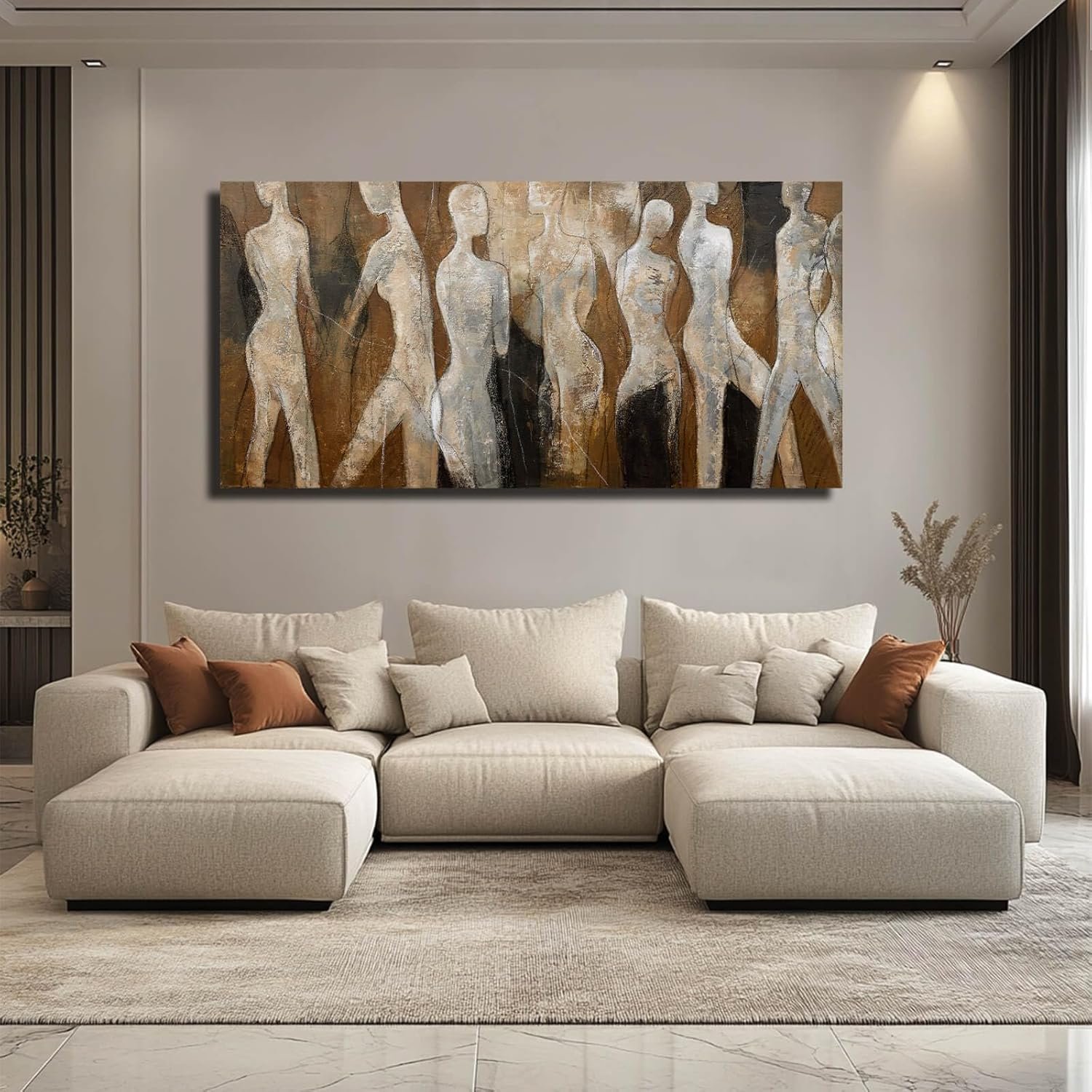 CHUDANHAO Graffiti Line Artwork Brown Picture Wall Decor Black Abstract Wall Art for Living Room Hotel Office Wall Hanging Decor 29″x58″ Large Size