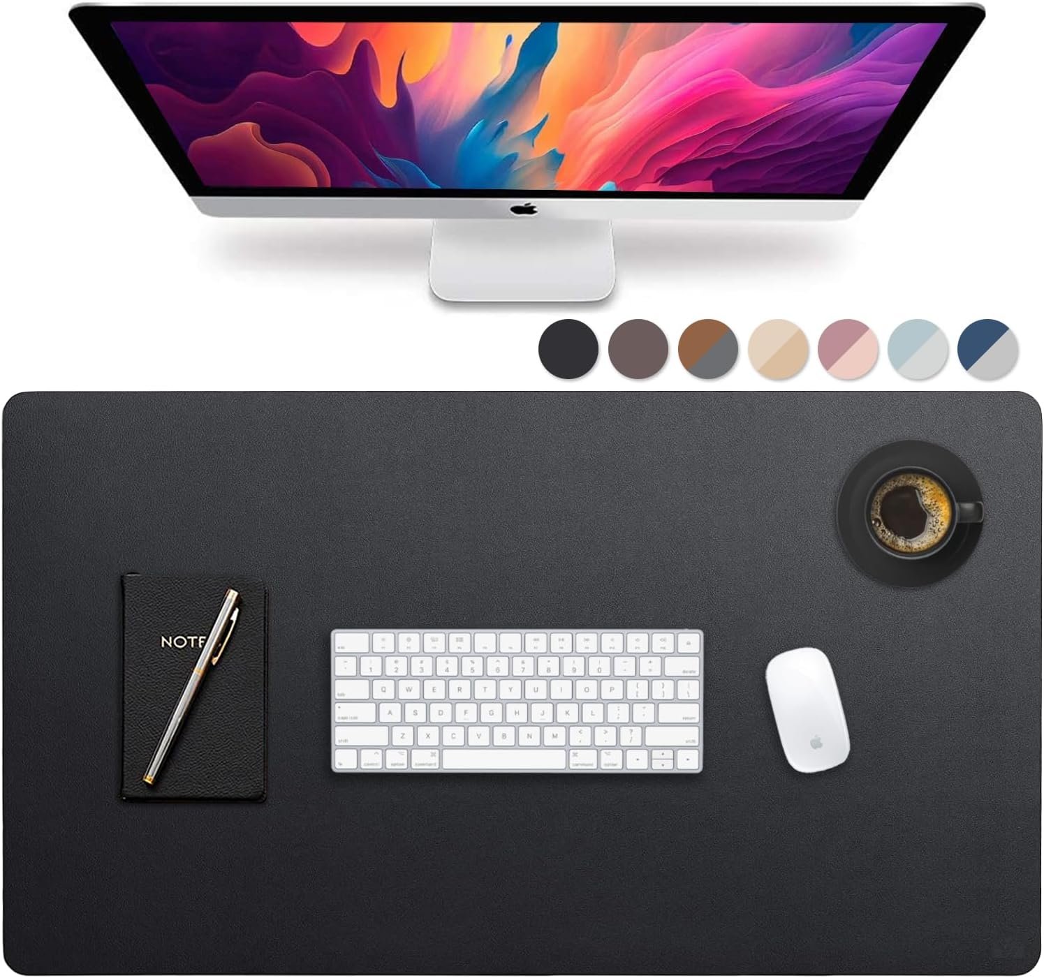 Leather Desk Pad 36″ x 20″, Vine Creations Office Desk Mat Waterproof Black – Premium Quality – Smooth Mouse Writing Surface – Maximum Protection Dual-Sided Pu Leather Blotter for Desk Office/Home