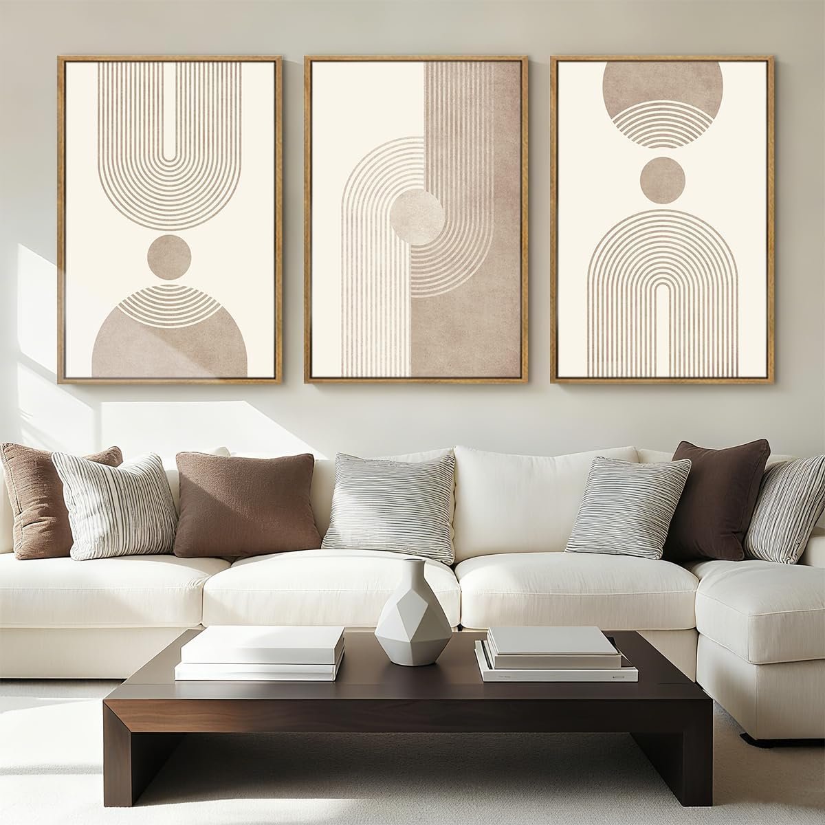 BINCUE Neutral Abstract Wall Art Beige Large Wall Decor Boho Mid Century Modern Artwork Art Print for Living Room Bedroom Office 24″x36″ Set of 3 Gift