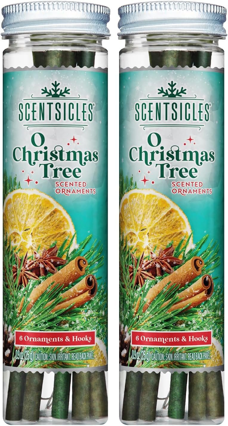 Scentsicles O Christmas Tree Scented Christmas Ornaments with Hooks – 2 Bottles (12 Sticks Total)