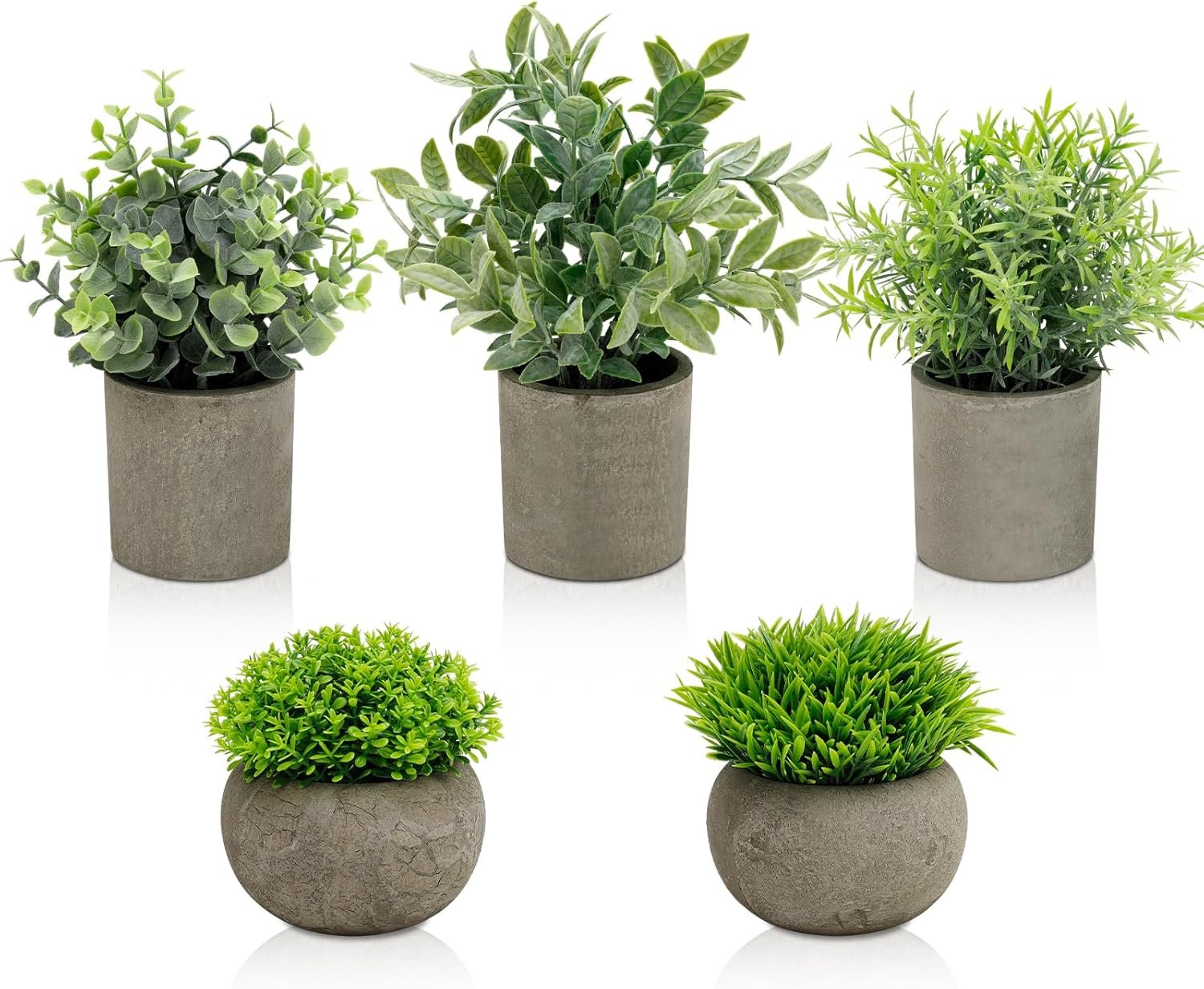 AUUGUU Artificial Potted Plants Faux Greenery in Cement Pots for Shelf, Bookshelf, Office or Home Decor, Small Decorative Fake Plants for Modern Indoor Display