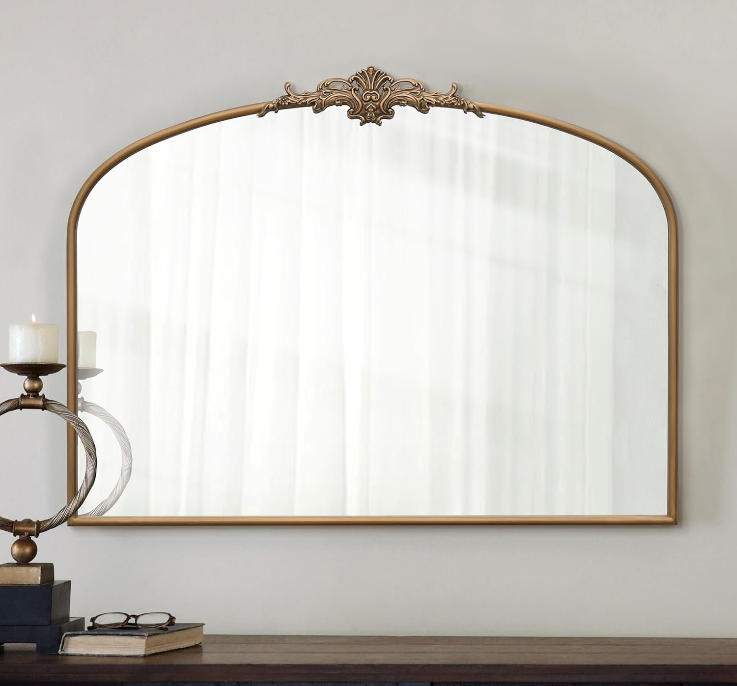 Besdomus Vintage Arched Gold Mirror: 40″x29″ French Large Matt Gold Antique Wall Mounted Mirror – Baroque Traditional Ornate for Entryway/Fireplace/Bathroom/Hallway – Home Decor for Fashion-Conscious