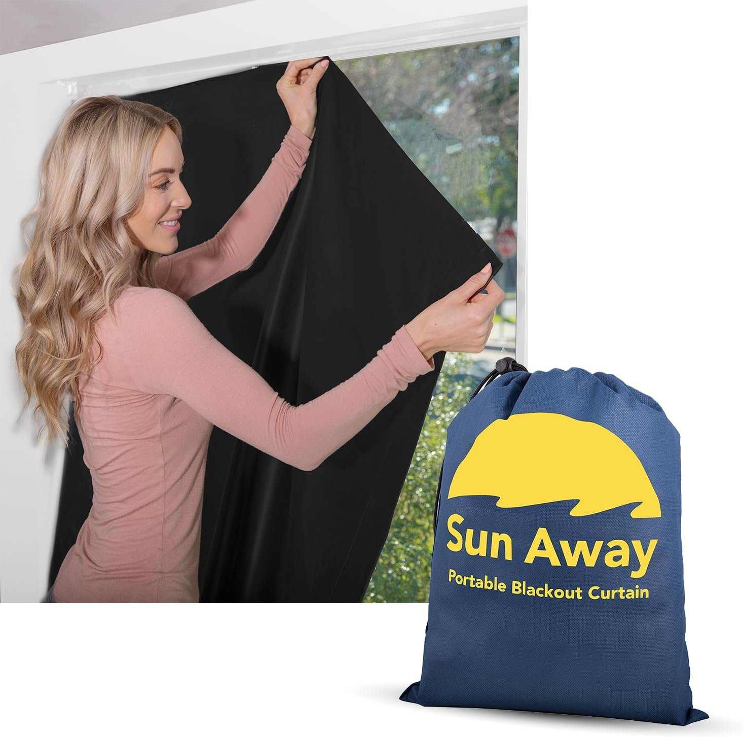 Portable Blackout Curtain with Suction Cups – Premium Easy Install Shade No Tools Required – Temporary Blinds, Perfect for Baby Nursery or Dorm Room – with Travel Bag (66” Long x 51” Wide)