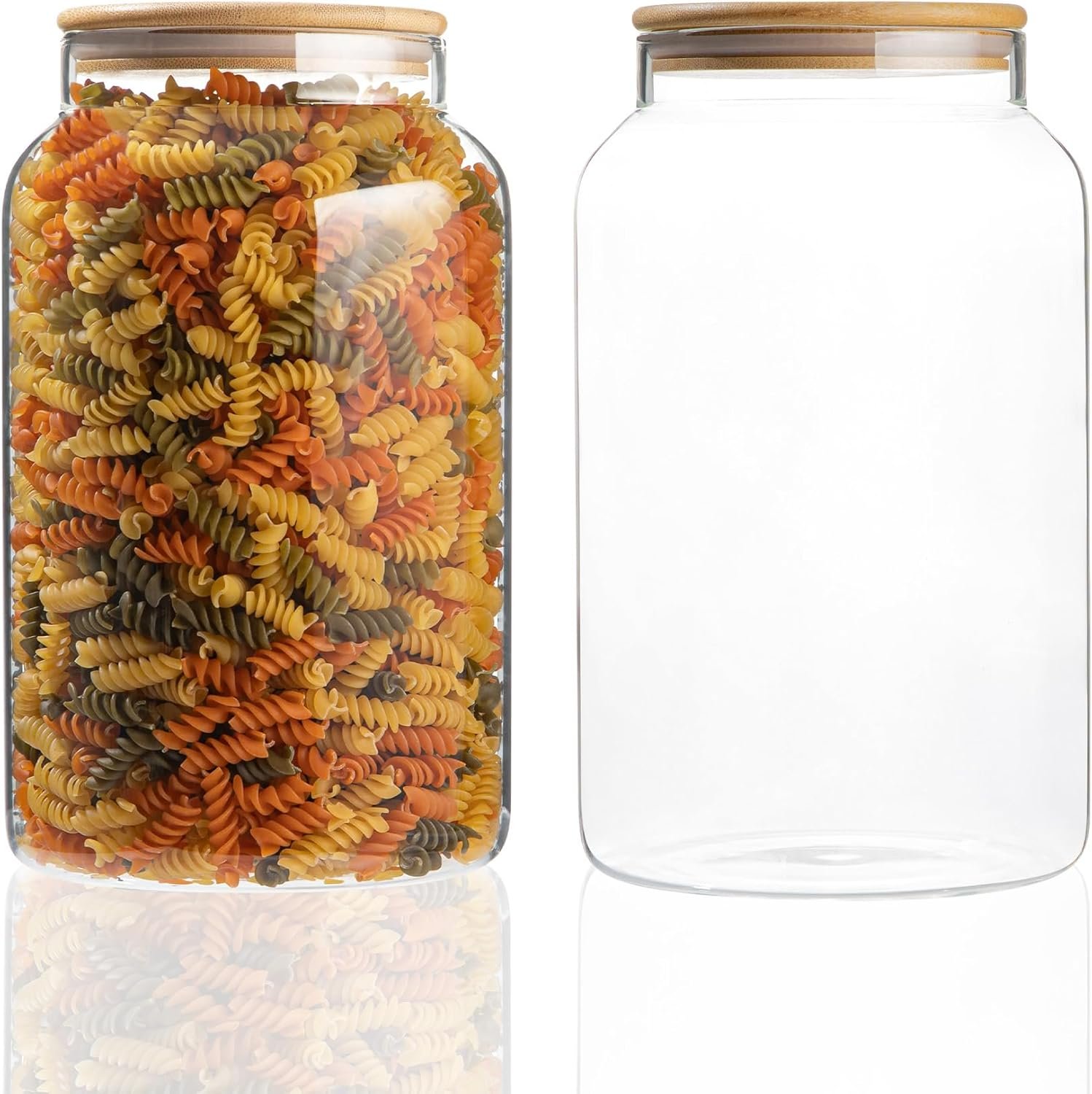Large 1 Gallon Glass Large Jar with Airtight Bamboo Lid – High Borosilicate Canister for Kitchen Food Storage Organizing, Terrarium, Pantry Decorative Container & Laundry Room – Pack of 2
