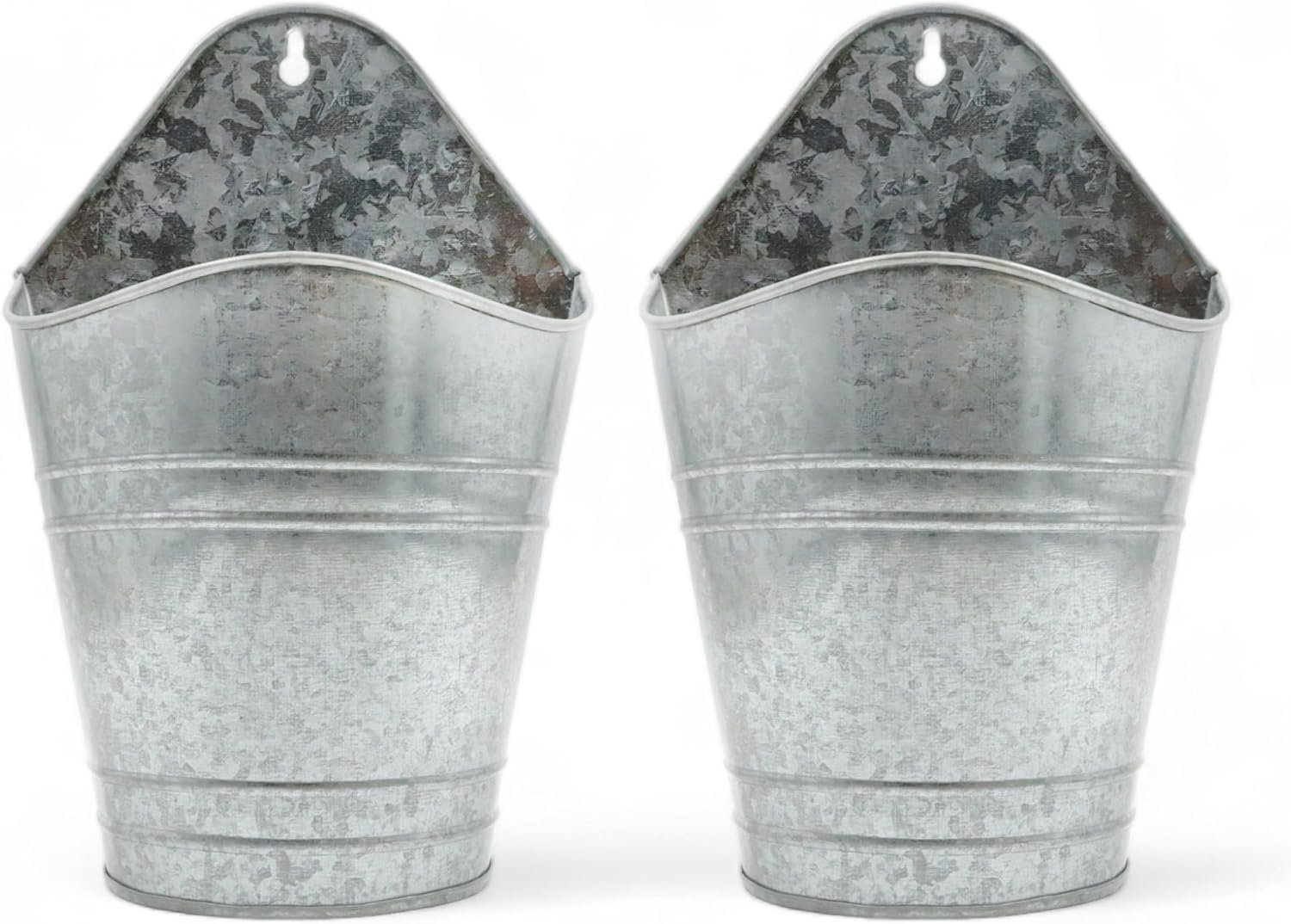 Hosley Set of 2 Galvanized Wall Planters, 10 Inch Hanging Metal Buckets for Indoor Outdoor Garden, Farmhouse Wall Decor, Rustic Patio & Balcony Planter Pots