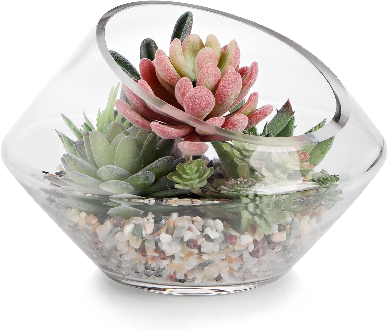 MDLUU Glass Bowl, 7.8″ W x 5.5″ H Geometric Terrarium, Candy Dish, for Succulent, Potpourri, Clear