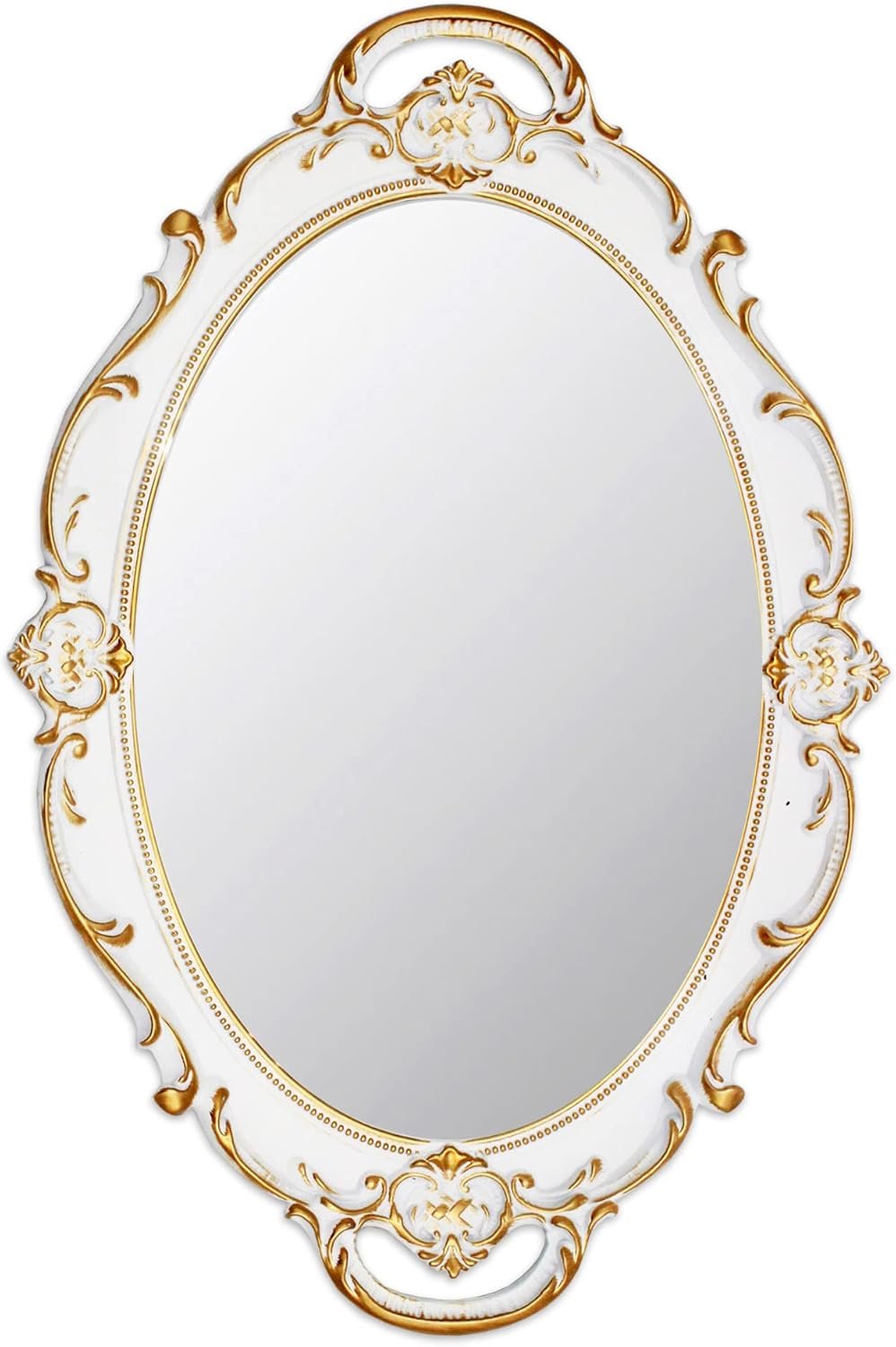 Eaoundm 14.5 x 10 inchs Oval Antique Decorative Wall Mirror Vintage Hanging Mirror (White)