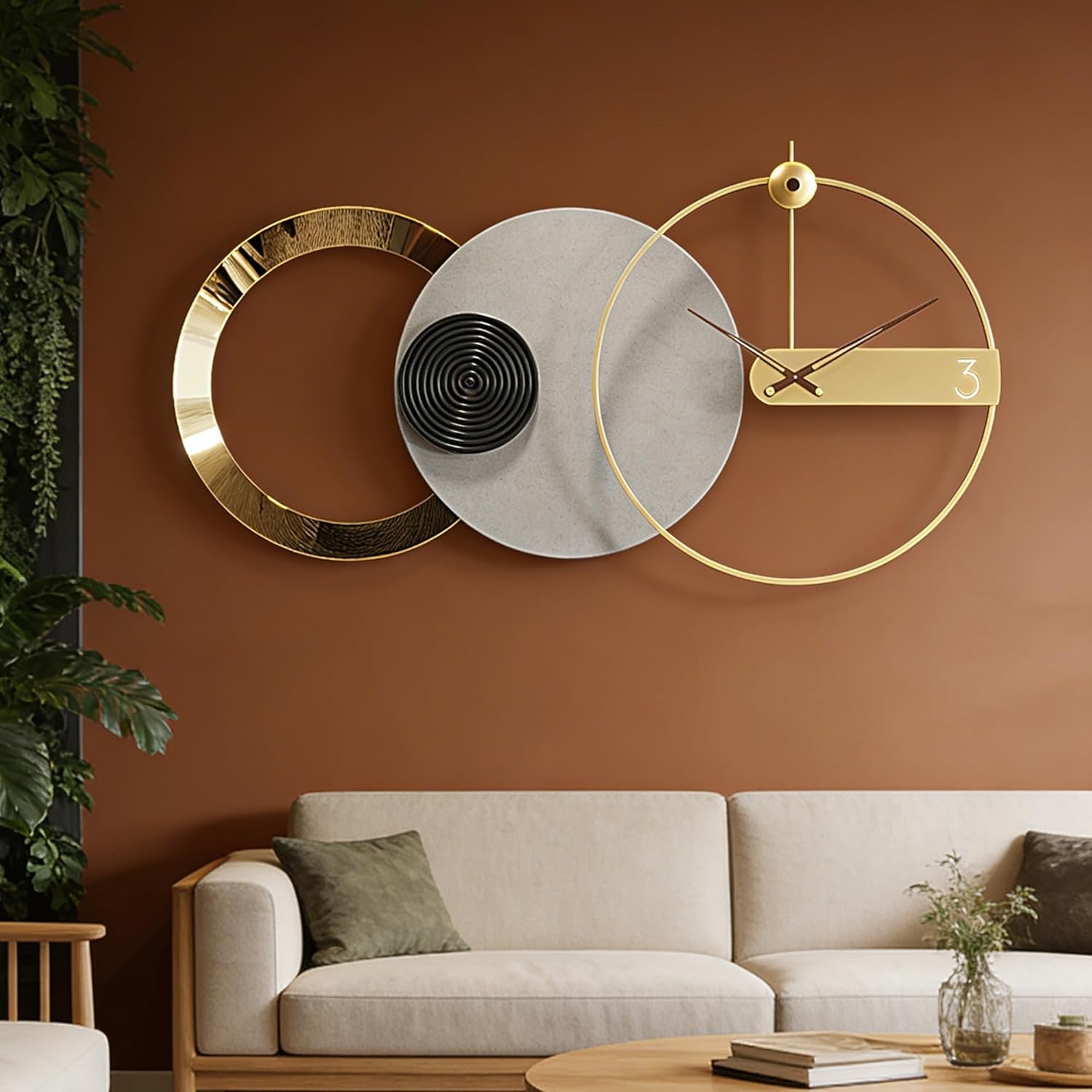 Oversized Wall Clock for Living Room,Large Modern Nordic Metal,Silent Movement Wall Clocks Battery Operated, Mid-Century Modern Home Decoration for Bedroom Living Room Office,47″ X 25″