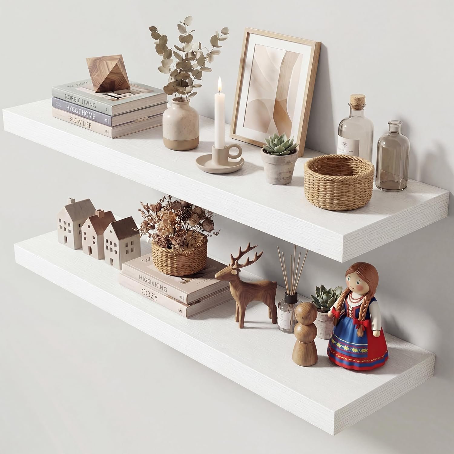Dreamland 40 Inches Floating Shelves for Wall, 9.3″ Deep Long Floating Shelves Set of 2, Large Display & Storage Shelf, Wall Shelf for Bathroom Bedroom Living Room Kitchen Office, White