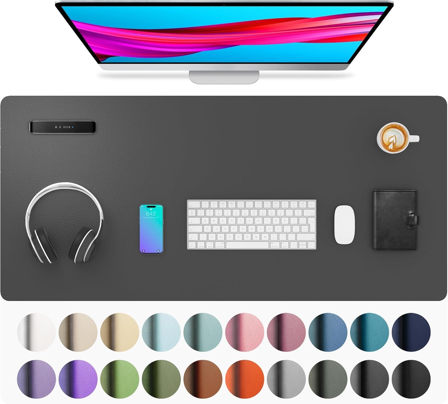 Aothia Leather Desk Pad Protector, Mouse Pad, Office Desk Mat, Non-Slip PU Leather Desk Blotter, Laptop Desk Pad, Waterproof Desk Writing Pad for Office and Home (Gray,36″ x 17″)