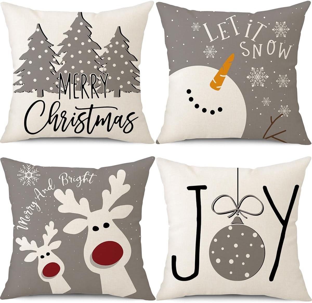 PSDWETS Christmas Pillow Covers 18×18 Set of 4 Christmas Decorations Snowman Deer Tree Winter Holiday Decor Throw Cushion Case for Home Couch