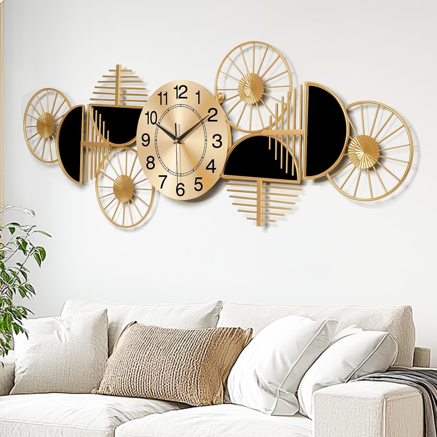 Large Wall Clock,Modern Silent Non-Ticking Metal Wall Art Wall Clocks Battery Operated, Horizontal or Vertical Hanging Clock for Living Room, Kitchen, Bedroom, or Office Wall Decor (40″)