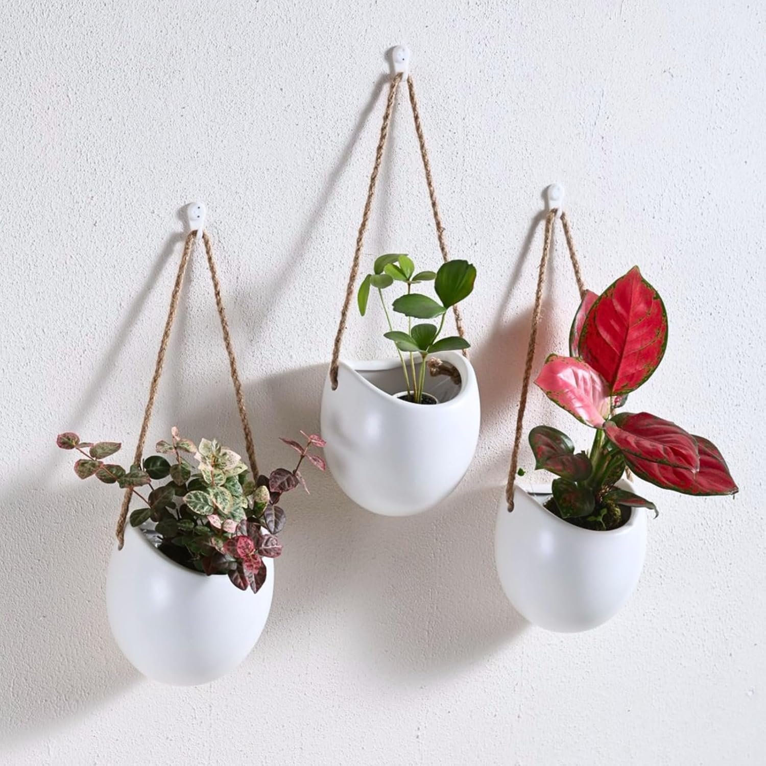 Set of 3 Ceramic Wall Vases – Hanging Pocket Planters for Indoor Plants, Wall Decor for Entryway Hallway Bathroom Living Room Dining Room