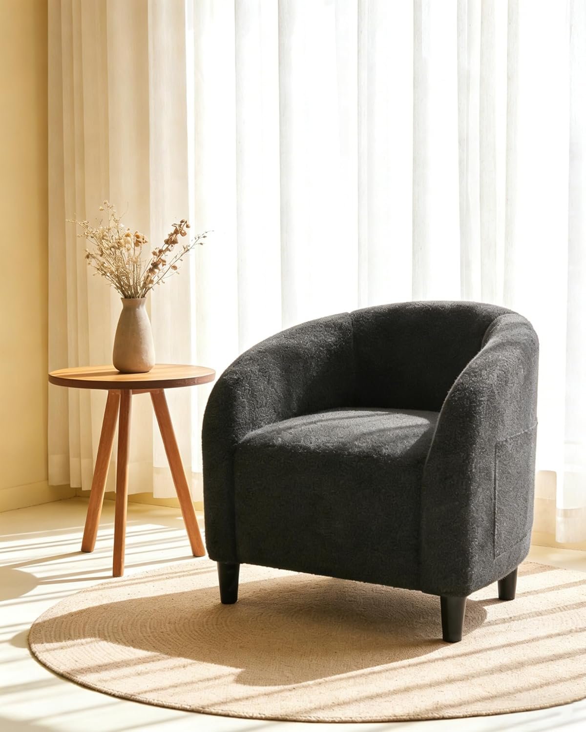 GarveeHome Accent Chair Barrel Boucle Chair Sherpa Armchair Club Chair Suitable for Living Room Bedroom Reception Room Office(Dark Gray)