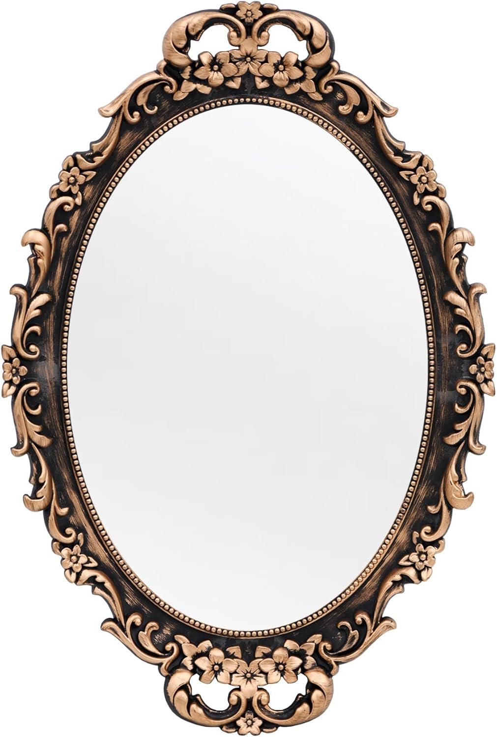 Tstarer Vintage Decorative Gold Framed Mirror, Wall Hanging Mirrors & Tabletop Tray for Bedroom Living Room Dresser Decor, Oval- 9.6″ W x 14.3″ L (Bronze)