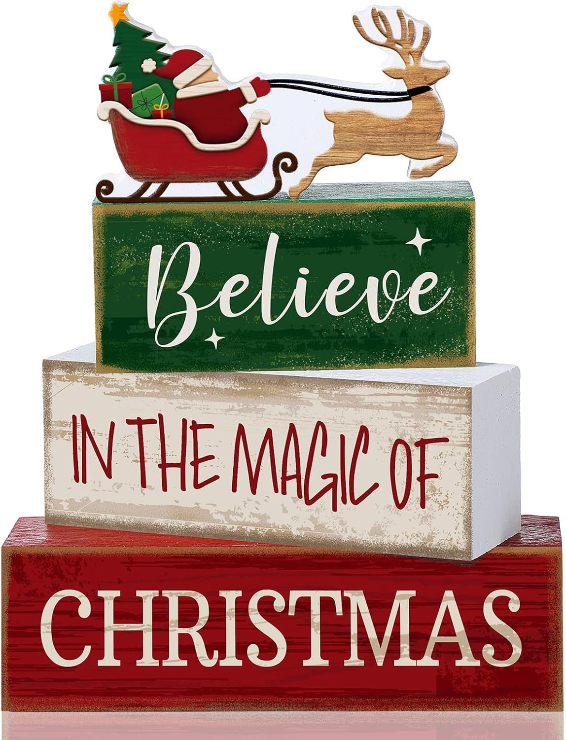 Lineshading 4 Pcs Summer Christmas Table Decoration Wooden Santa Claus Decor Christmas Tiered Tray Decor Decorative Santa Claus Elk Block Sign Gift Farmhouse Xmas Centerpiece for Home Kitchen Shelf