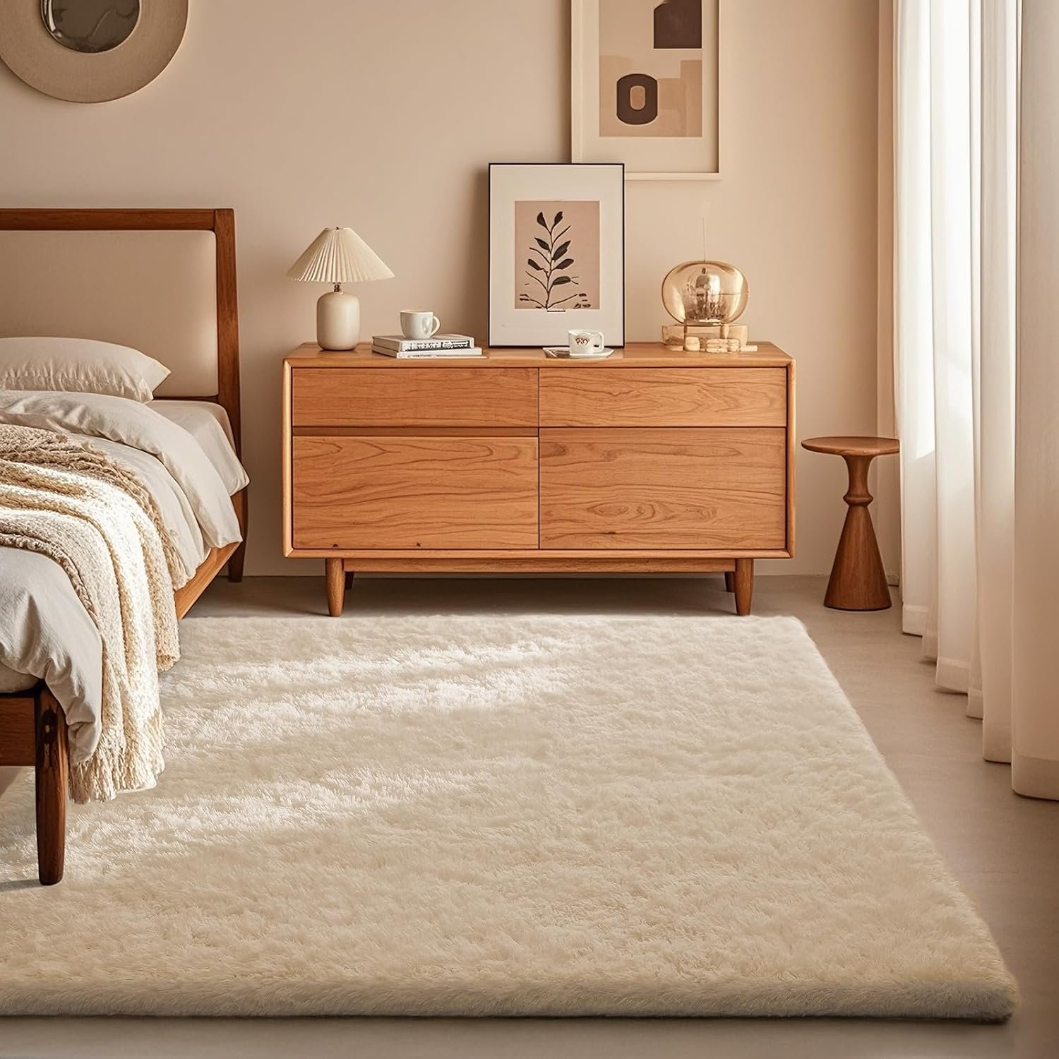 Ophanie Area Rugs for Bedroom, Christmas Upgrade Non-Slip Ivory Fluffy Soft Shag Living Room Carpet, Indoor Floor 4×6 Fuzzy Shaggy Living Room Plush Nursery Rug for Kids Home Dorm Decor Aesthetic