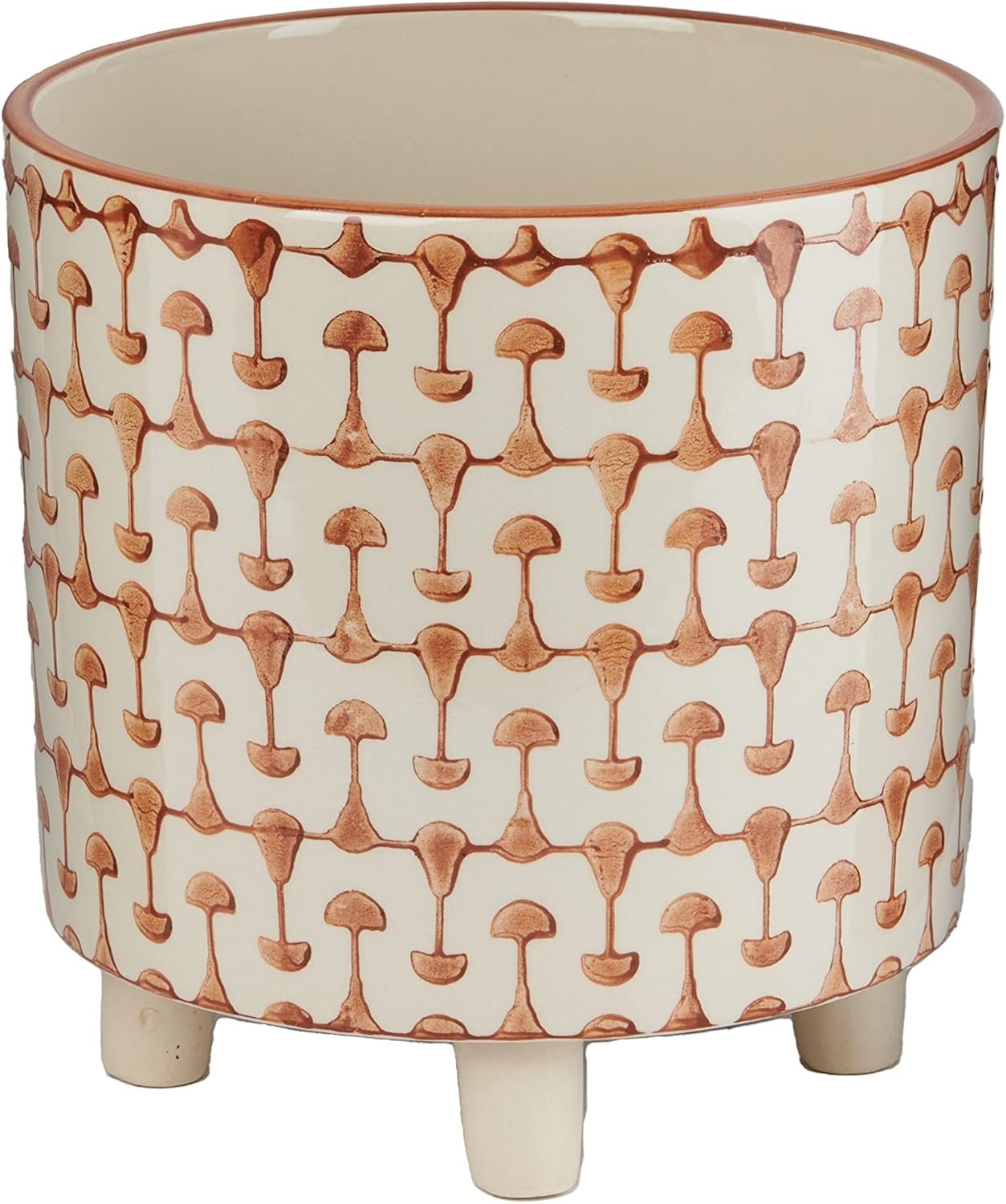 Creative Co-Op Footed Stoneware Planter with Abstract Print, Rust and White