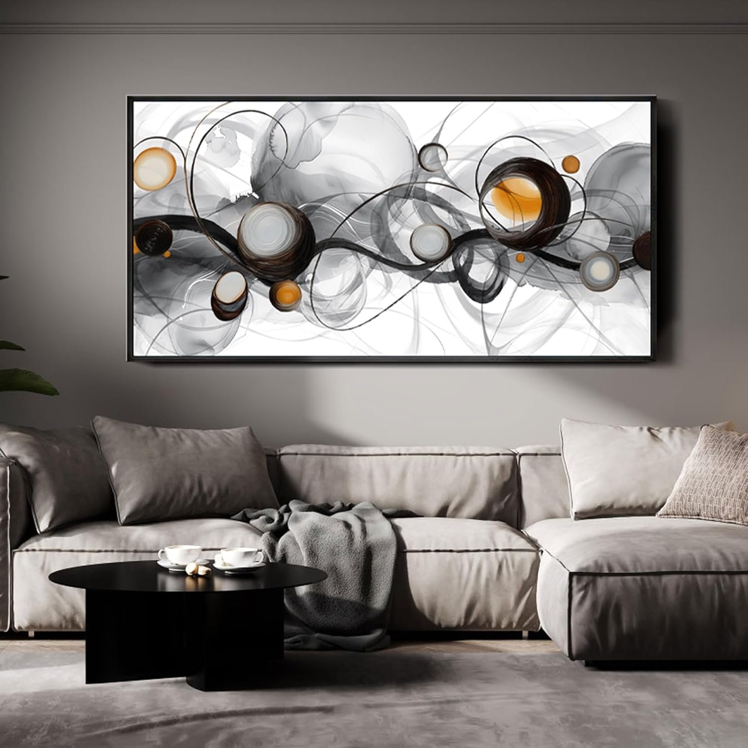 XLSJERST Abstract Artwork Minimalist Painting – Large Size Frame Wall Art for Living Room Wall Decor Modern Black and White Canvas Picture Boho Gray Wall Art