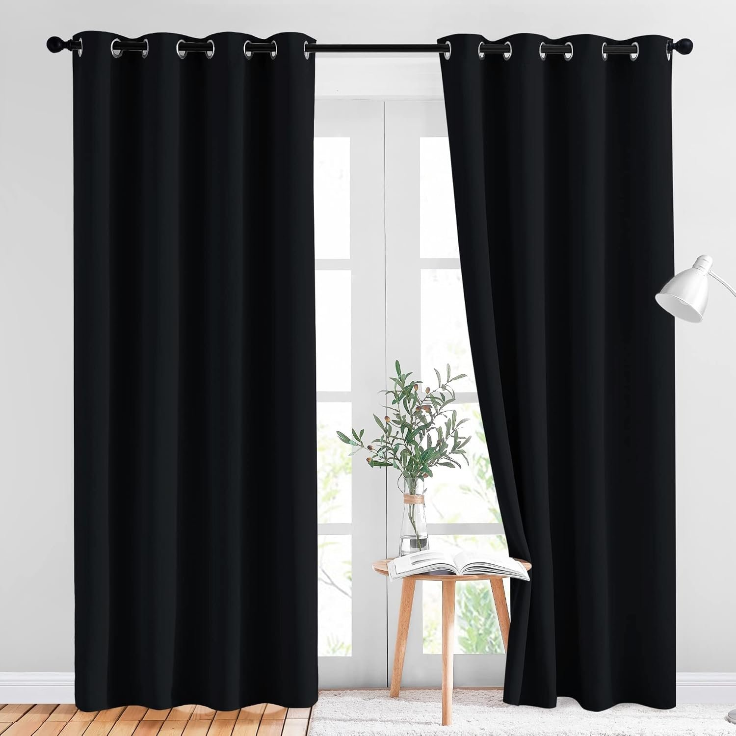 NICETOWN Black Out Curtains for Bedroom 84 inches Long – Light Reducing Thermal Insulated Solid Grommet Curtains/Panels/Drapes for Living Room (Set of 2, W52 x L84)