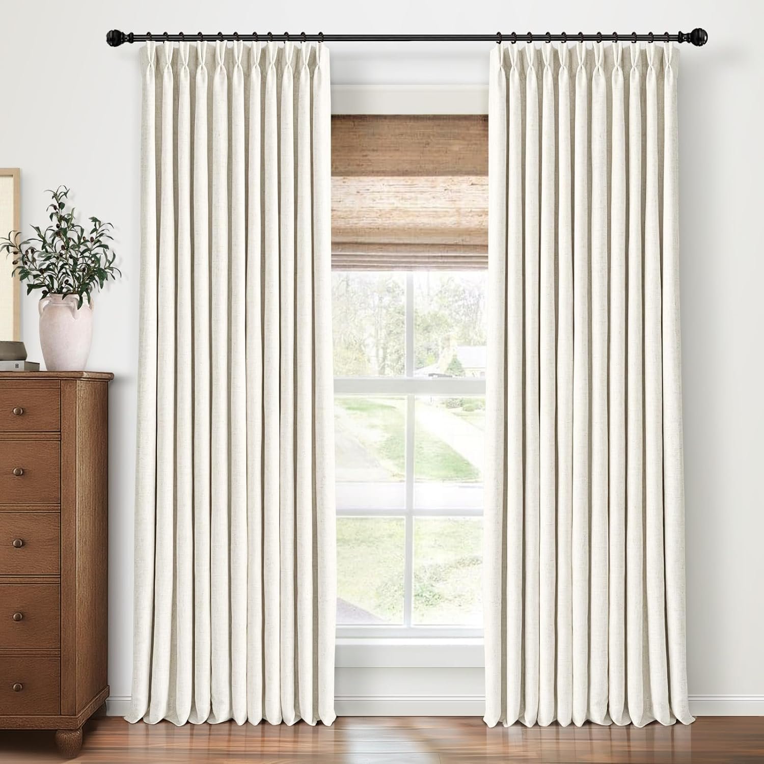 CAPALOCA Natural Linen Pinch Pleated Curtains Blackout, 100% Black Out Curtains 84 inch Long for Bedroom, Blackout Thermal Insulated Pinch Pleated Drapes for Living Room, 40″ W x 84″ L, 2 Panels Set