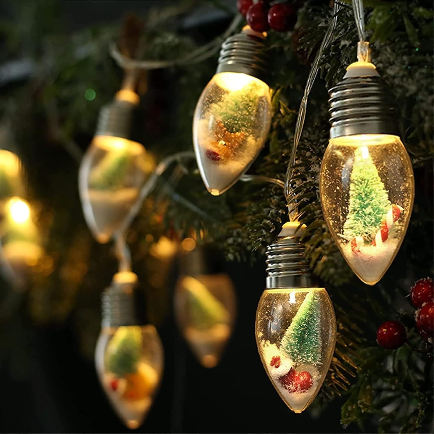 6.6FT Christmas Vintage Decor String Light – 10LED Snow Globe Bulbs String Lights with Tree & Snow & Cute Ornaments Christmas Indoor decorations for Home Patio Mantel Fireplace Xmas Tree Decoration