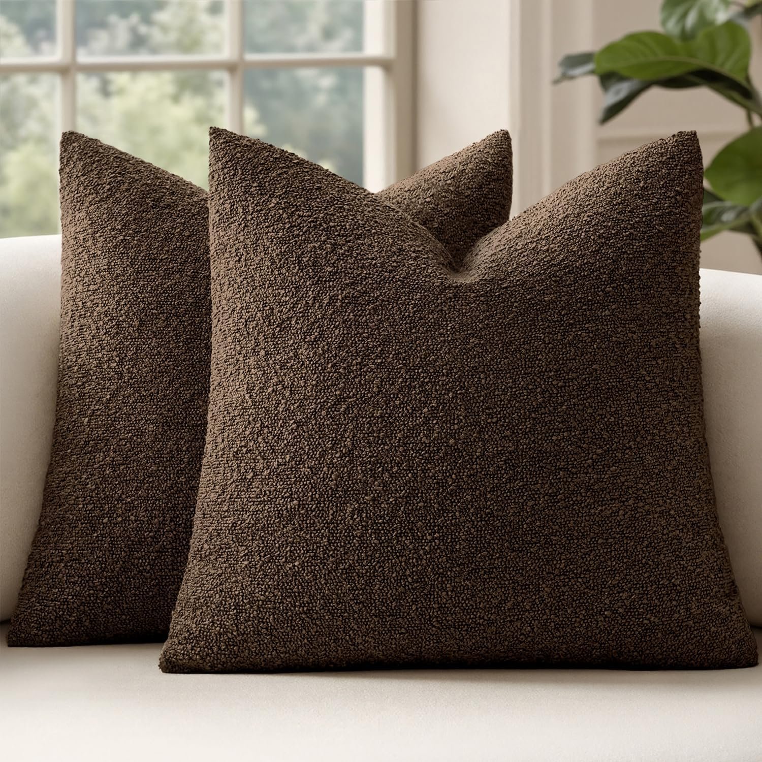 MIULEE 20×20 Inch Decorative Pillow Covers for Couch Bed Set of 2 Textured Boucle Neutral Throw Pillow Covers Dark Brown Accent Solid Vintage Pillowcases Sofa Living Room Home Decor