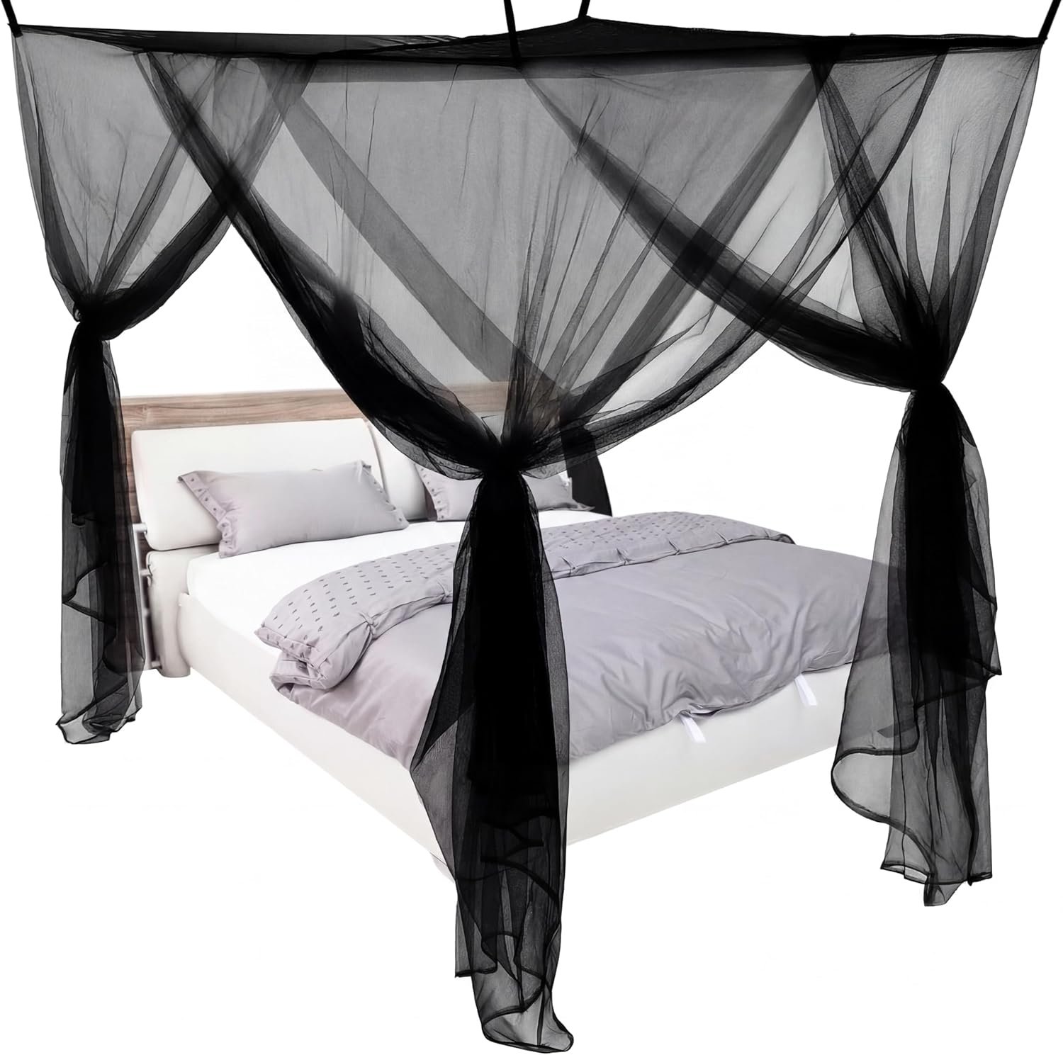 Mindsoft 4 Corners Black Bed Canopy Curtains for Single Twin Full Size, Mosquito Net Rectangular Bed Drapes for Bedroom Home Indoor Patio Outdoor Decoration(L79 x W47 x H59 Inch)