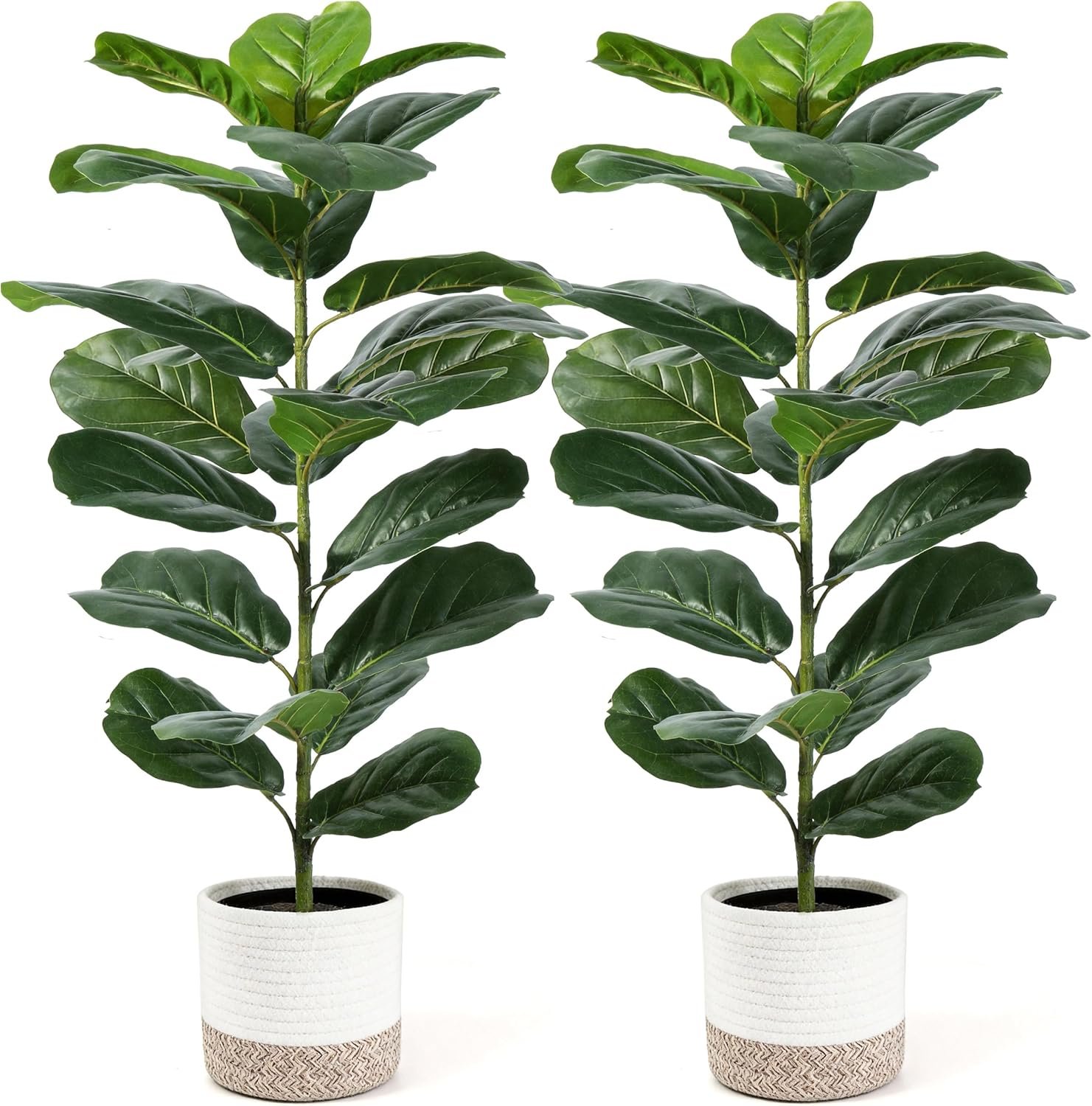 Der Rose 2 Pack 30″ Artificial Fiddle Leaf Fig Tree, Mid-Size Realistic Plants Indoor & Outdoor Fake Plants for Apartment Home Living Room Office Decor