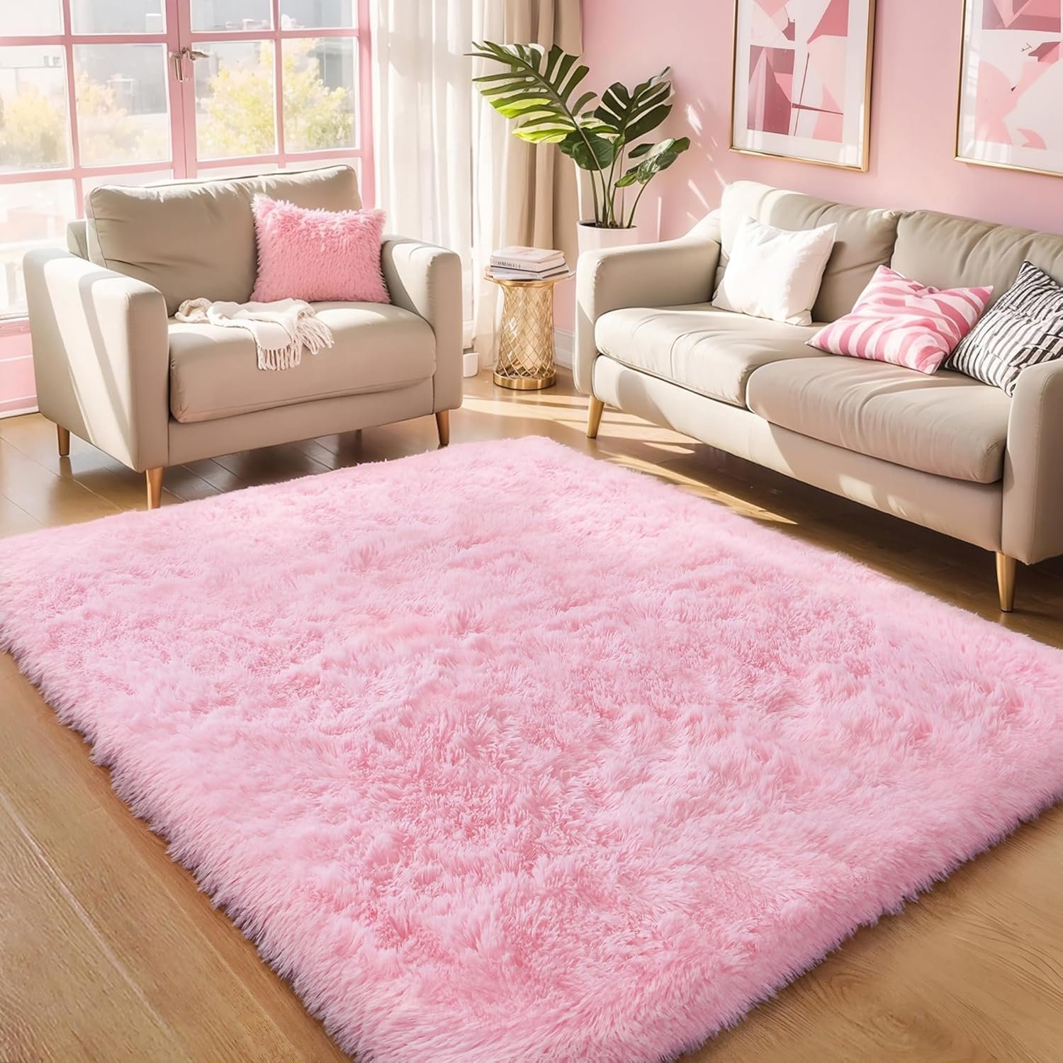 Pink Fluffy 4×6 Area Rugs for Bedroom Girls, Soft Washable Fuzzy Furry Shag Rug for Kids Room, Nursery, Dorm Decor, Cute Plush Carpet for Baby Toddler