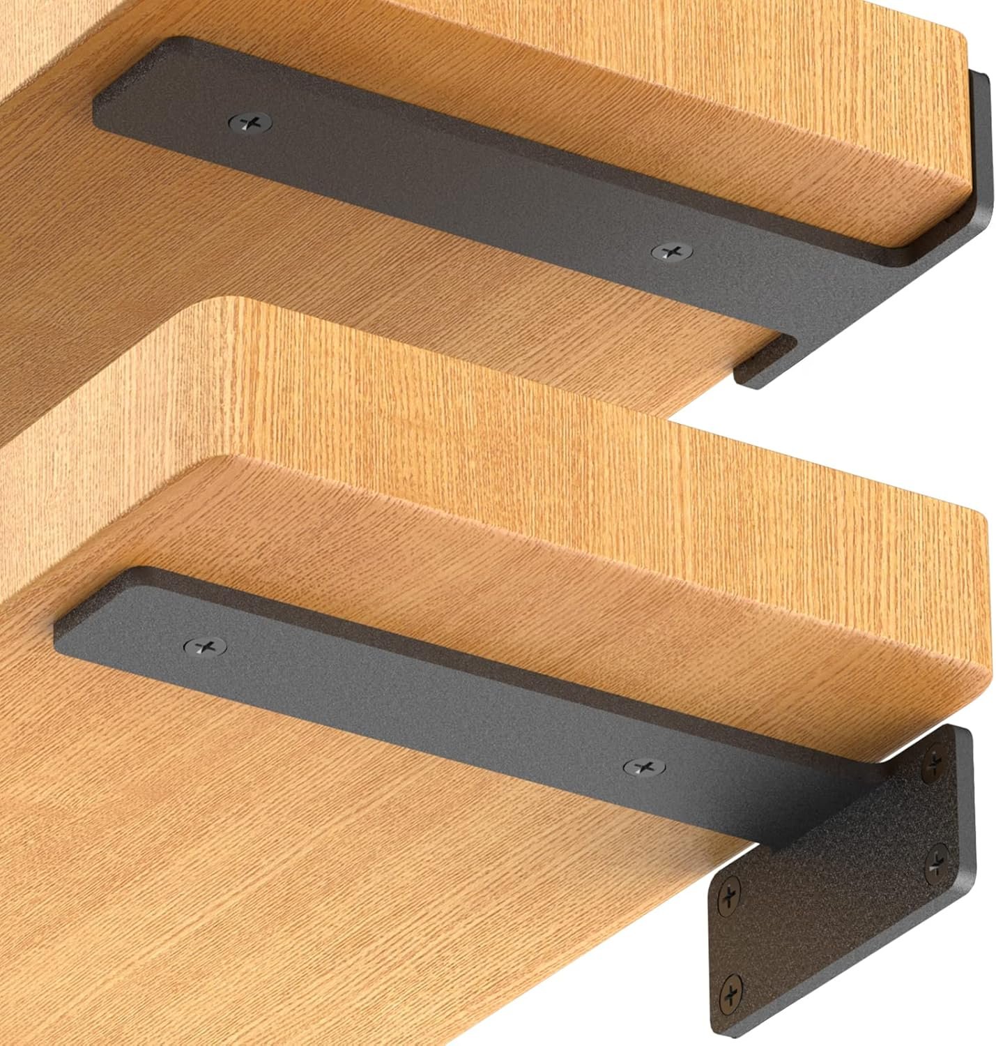 Starunder 6 Pack Floating Shelf Brackets, 6 Inch Heavy Duty Industrial Shelf Bracket, Black Metal L Brackets for Shelves Support DIY(1/5 Inch Thicked)