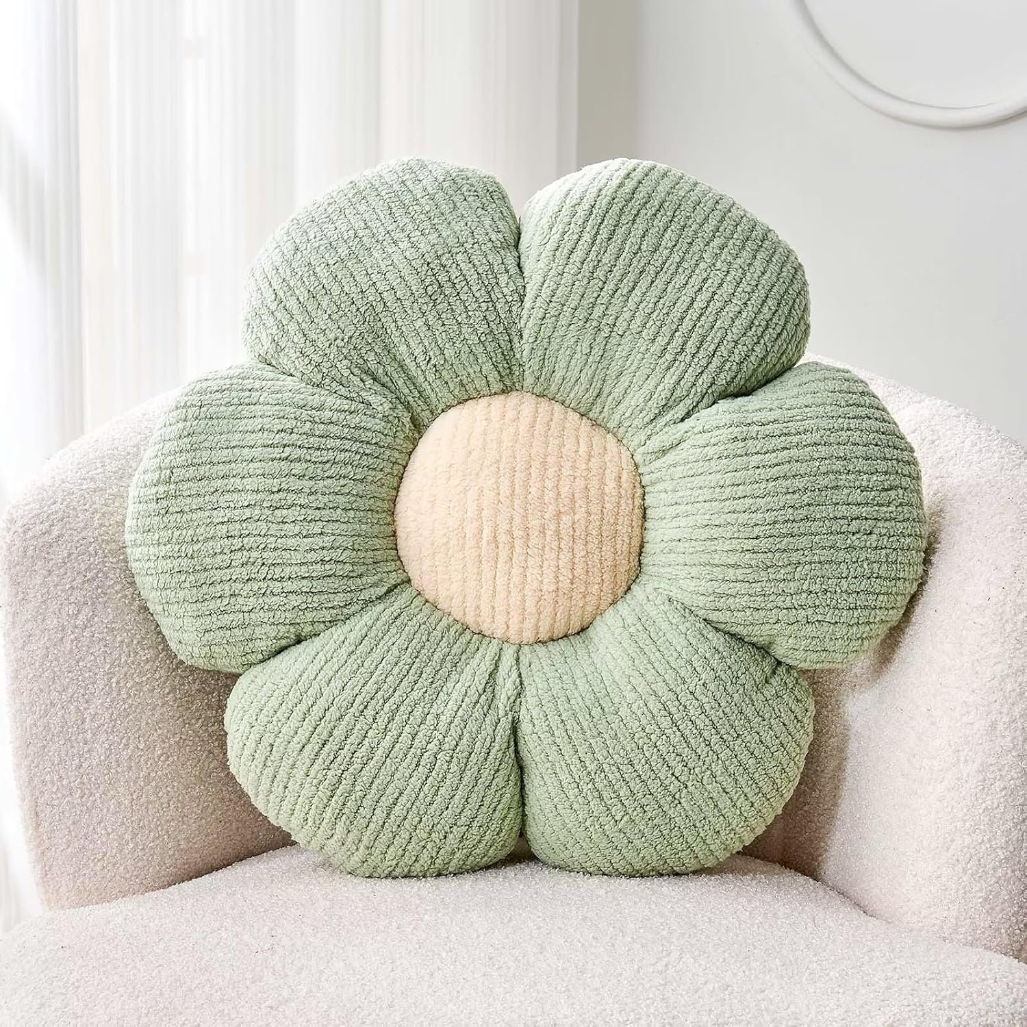 Kcvvcr Flower Throw Pillow, Soft Sage Green 14.9″ Shaped Floor Pillow for Home Decor, Cute Aesthetic Plush Decorative Pillows for Bed, Sofa, Couch