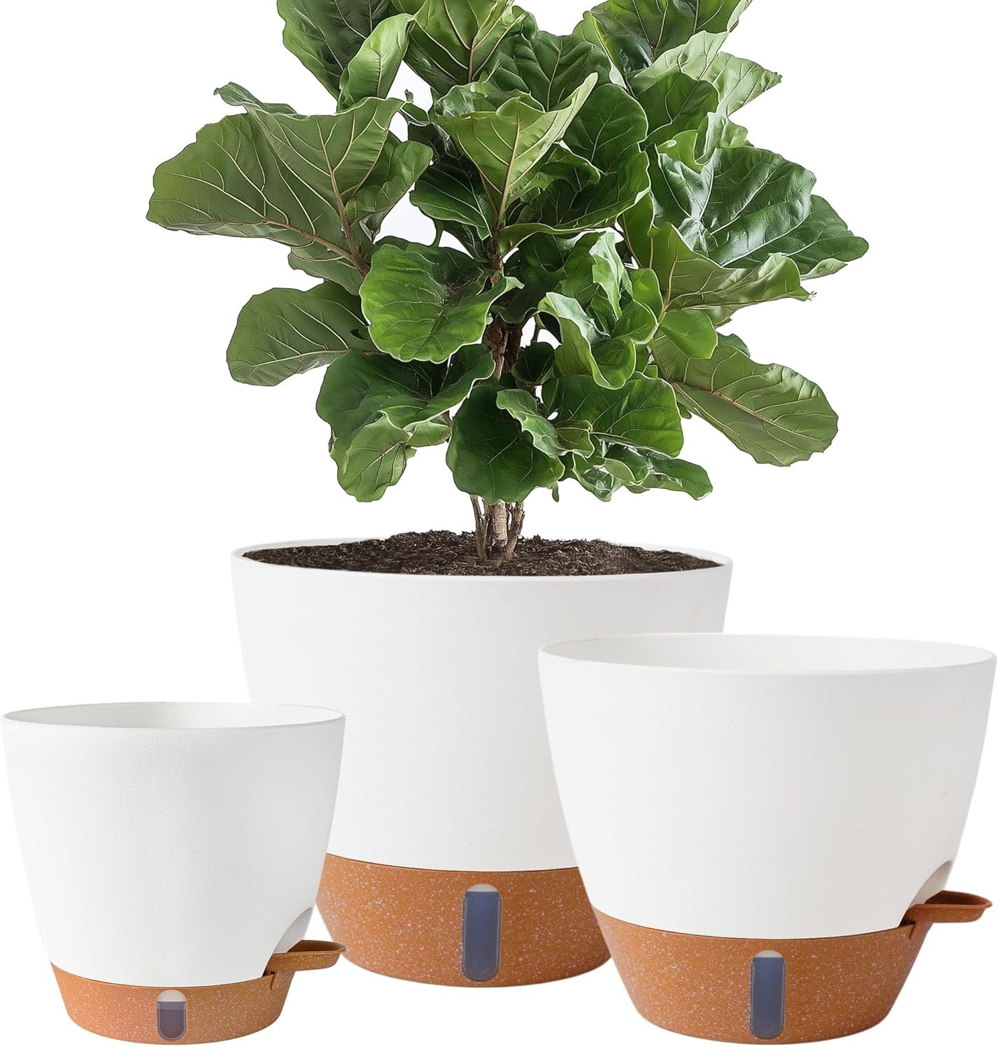 8/10/12 Inch Self Watering Pots for Indoor/Outdoor Plants – Large Plastic Planter with Drainage Holes, Water Level Indicator & Deep Reservoir, Modern Decorative Flower Pots (White)