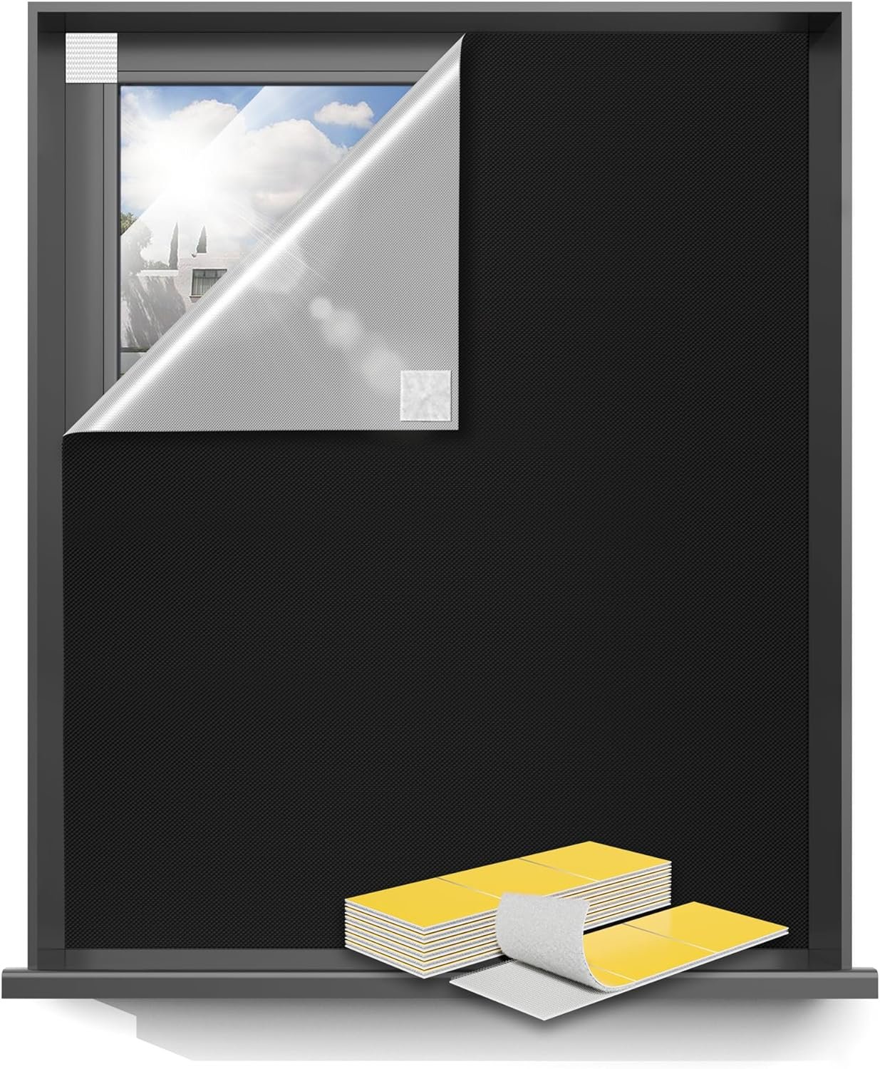 Sumobaby 50″x59″ Portable Blackout Curtains, Blinds for Windows with Hook & Loop Tapes, 100% Blackout Window Shades, Curtains Easy to Cut Fit for Bedroom, Baby Room and TV Room (Black)