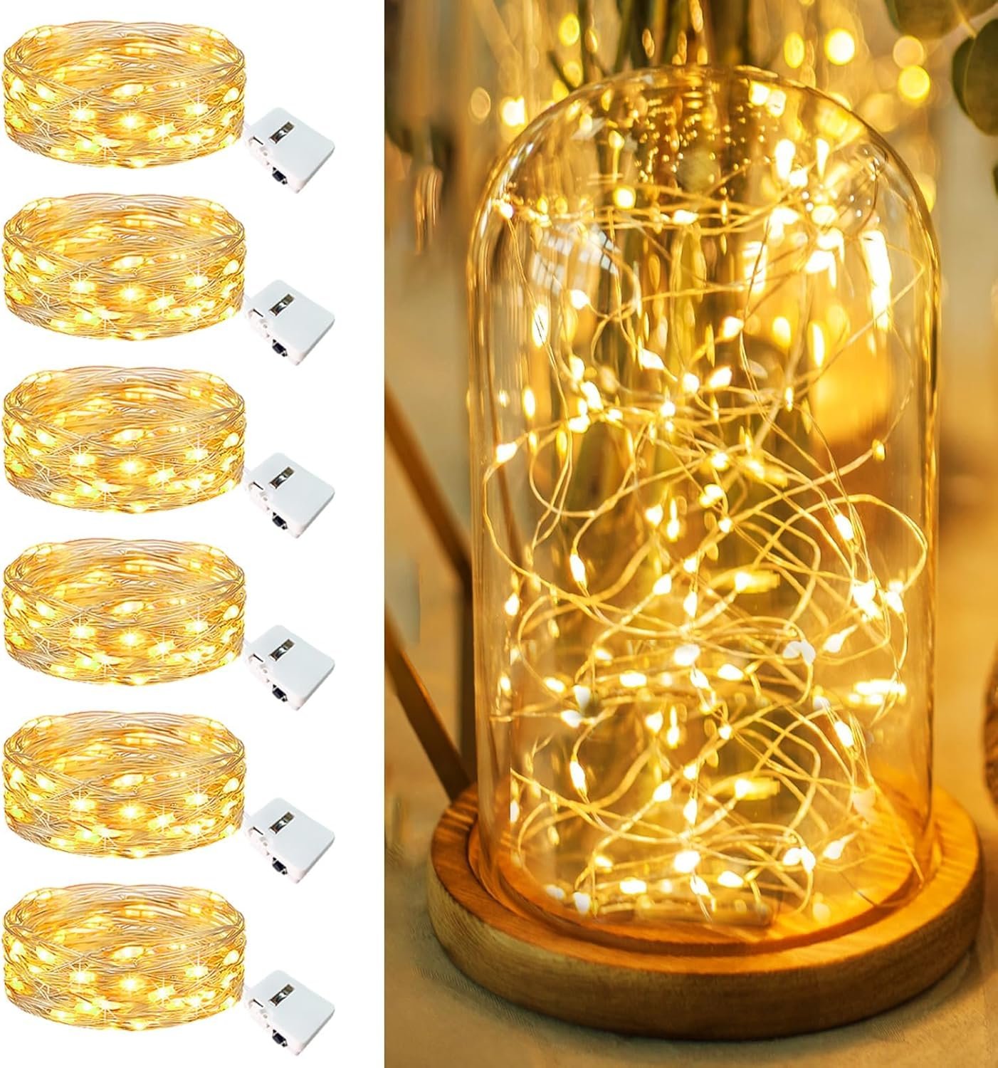 6 Pack Fairy Lights Battery Operated – 7ft 20 Led Twinkle Lights 3 Modes, Bulk Mini String Lights Waterproof for Mason Jars Vases DIY Party Wedding Mothers Day Decoration -Warm White
