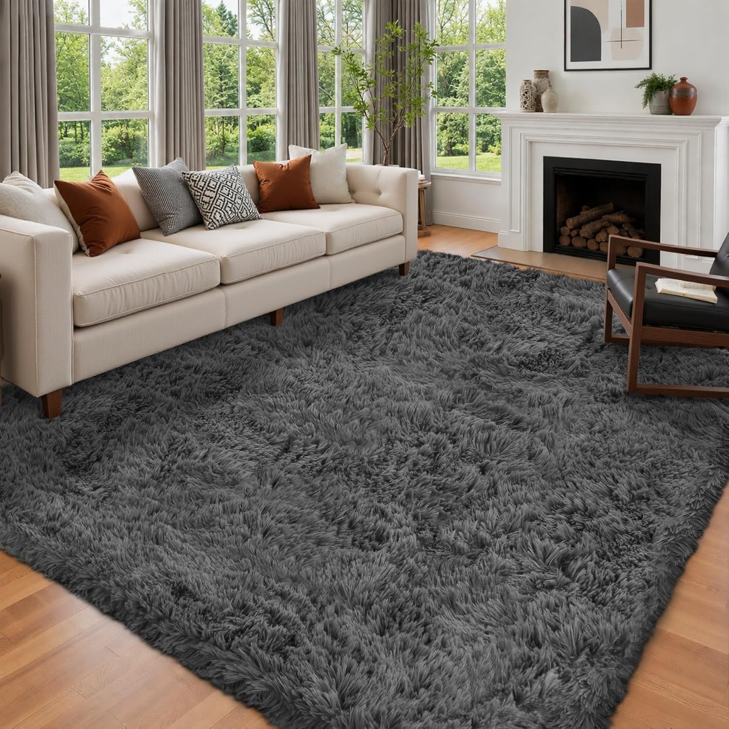 6×9 Area Rug for Living Room: Ultra Soft Fluffy Rug Modern Large Thicked Shag Rug for Bedroom Non Slip Indoor Fuzzy Carpets for Girls Kids Room Nursery Dorm Home Decor Grey