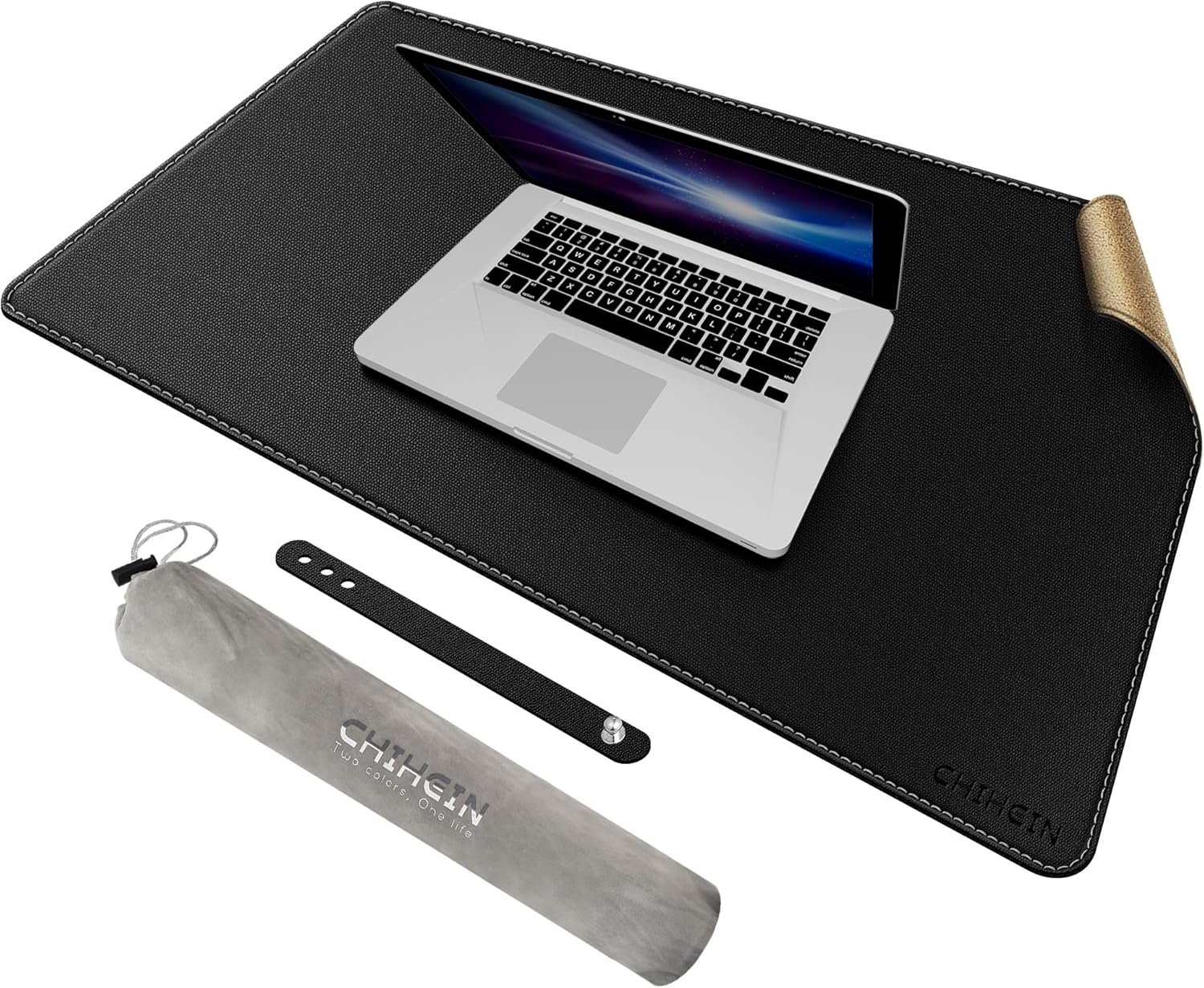 Chihein 32″ x 20″ Desk Mat with Cork & PU Leather, Dual Sided Desk Pad, Waterproof Computer Desk Mat for Gaming, Office, Home (Black)