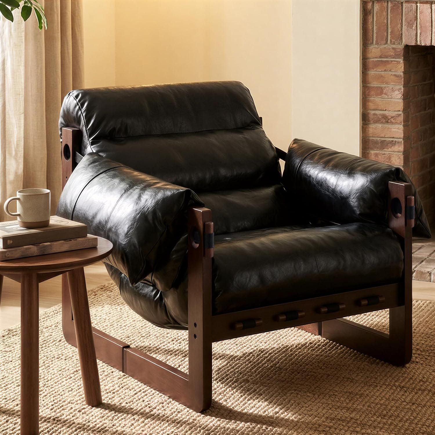 Modern Accent Chair, Reading Chair with Solid Wood Frame and Removable Padded Armrests, Upholstered Comfy Chair for Living Room, Bedroom, Lounge, Reading Room, Retro Black