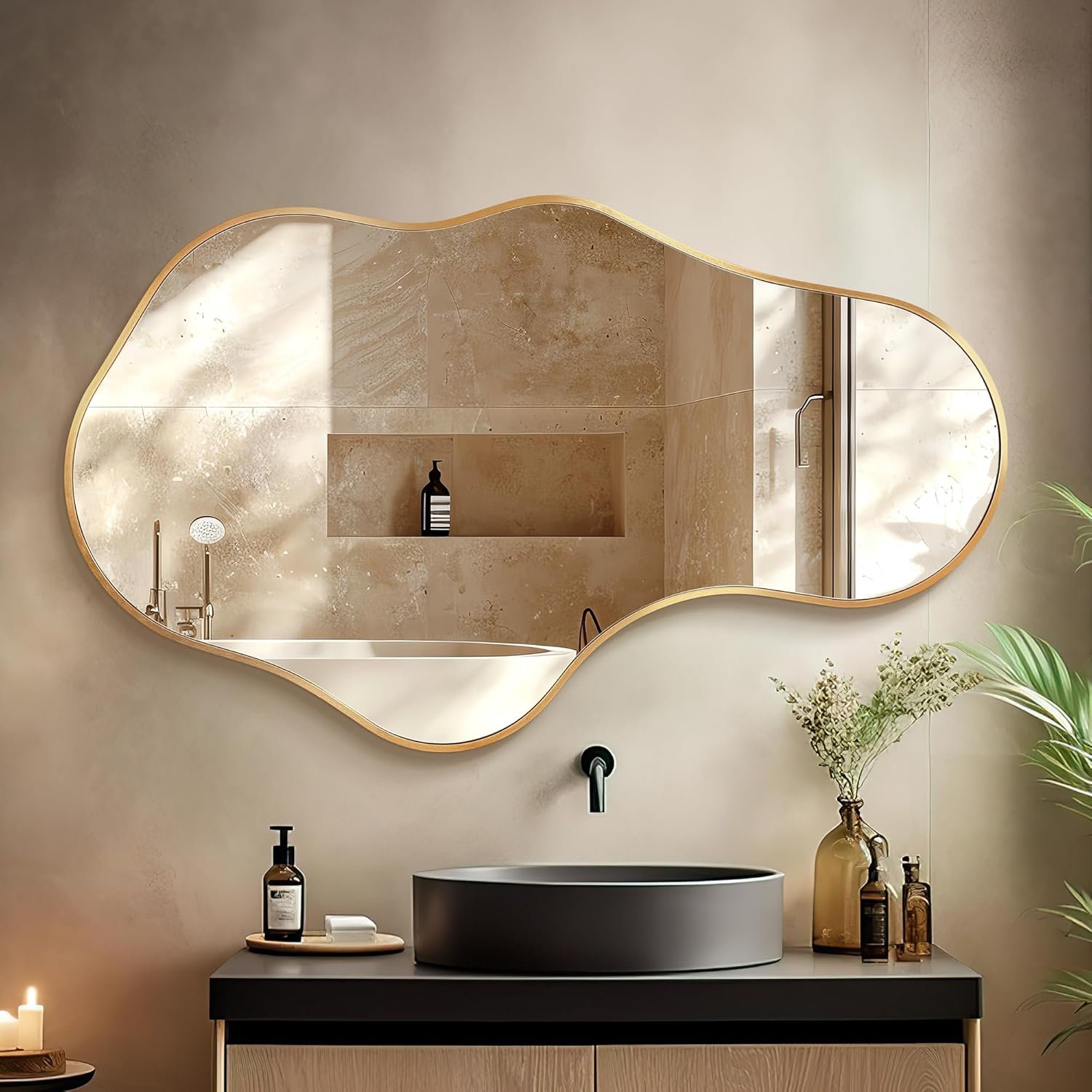 Dorlicecass Irregular Wall Mirror – Wall Mirrors Decorative 22″x 36″ Asymmetrical Abstract Mirror Aviation Aluminum Alloy Frame Unique for Bathroom, Bedroom, Living Room, Cloakroom, Entryway Gold