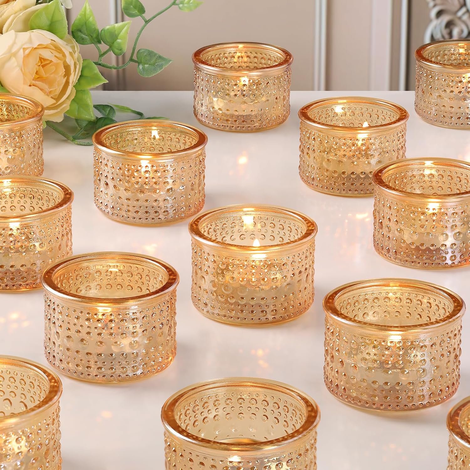 NITIME 30Pcs Gold Tealight Candle Holders, Votive Candle Holder for Wedding Decorations, Gold Glass Candle Holder forTable Centerpiece, Home and Party Decor