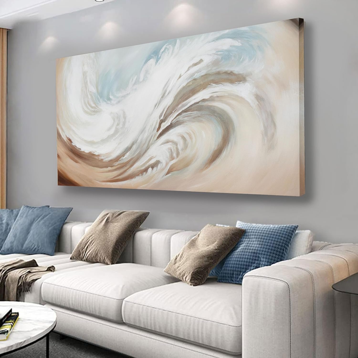 Abstract Wall Art Canvas Wall Paintings Modern Beige Wall Decor Aesthetic Room Decor Wall Art Framed Artwork for Living Room Bedroom Dining Room Home Office Decor 20″x40″