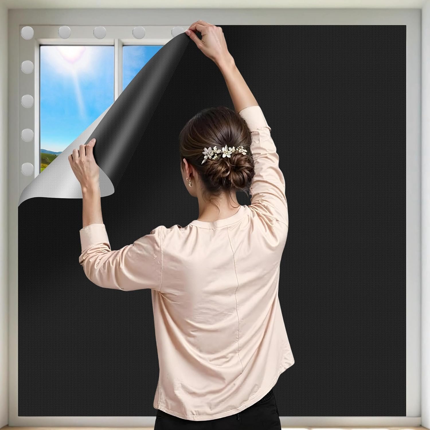 100% Black Out Window Cover Portable Blackout Shades Adhesive Thermal Blackout Blinds No Drill Guard Blind for Window Shades Temporary Room Home 40″ x 57″ Darkening Shades for Skylight RV Dorm