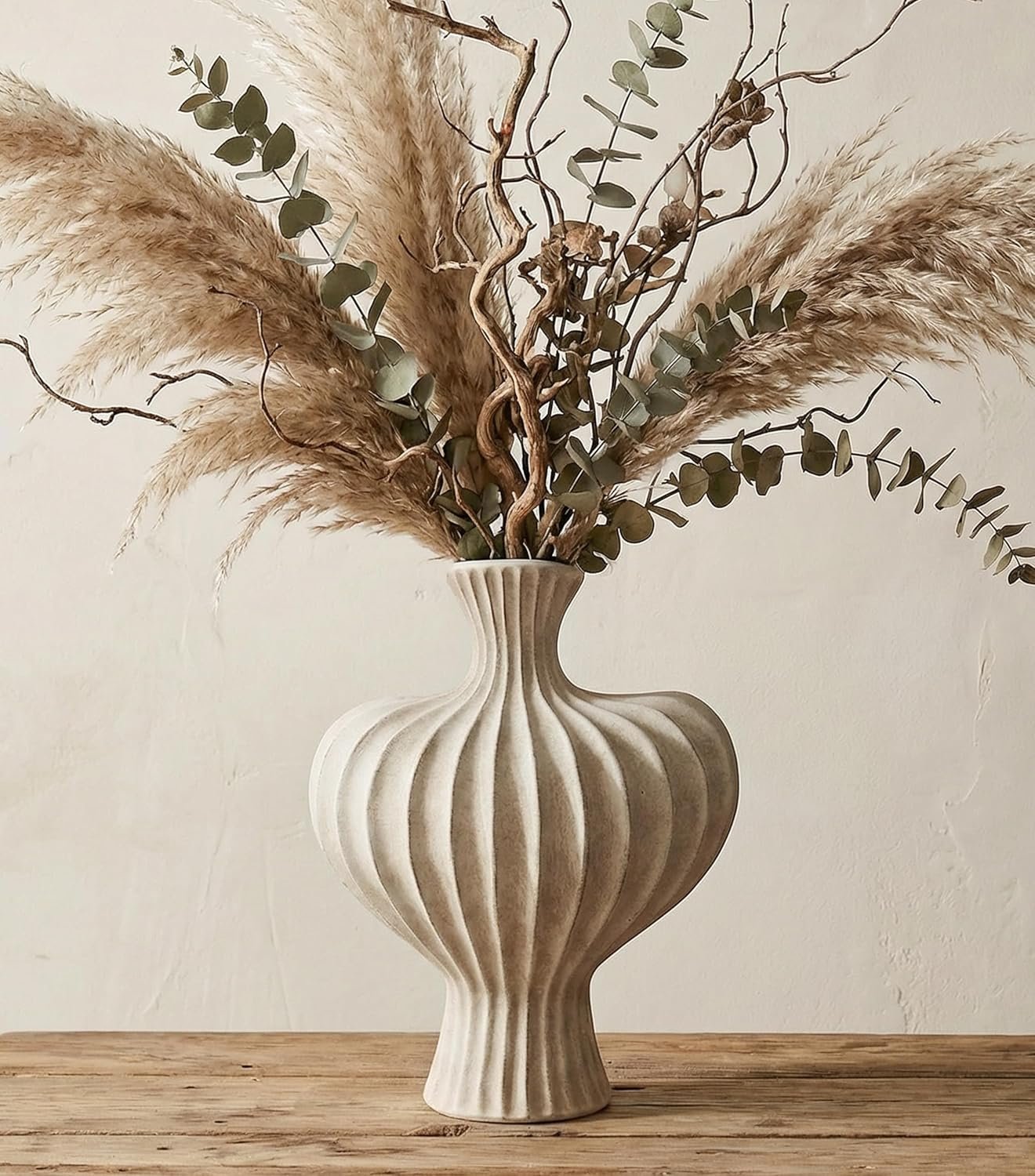 Ceramic Flower Vase Home Decor,11″ Rustic Vintage Clay Beige Heart Terracotta Vases Farmhouse Table Vases Living Room Decor Pottery Pots for Home Shelf Coffee Dining Desk Fireplace