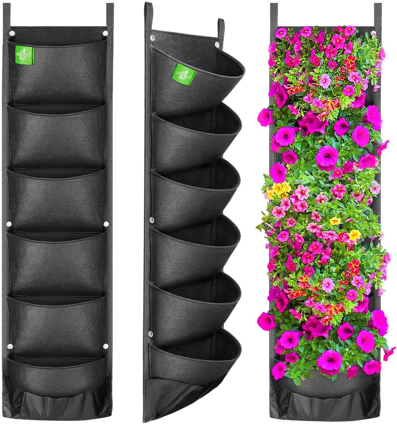 6 Pockets Hanging Planters for Outdoor Plants, One Pack Wall Planter Vertical Garden, Hanging Plant Holder for Railing, Balcony, Fence